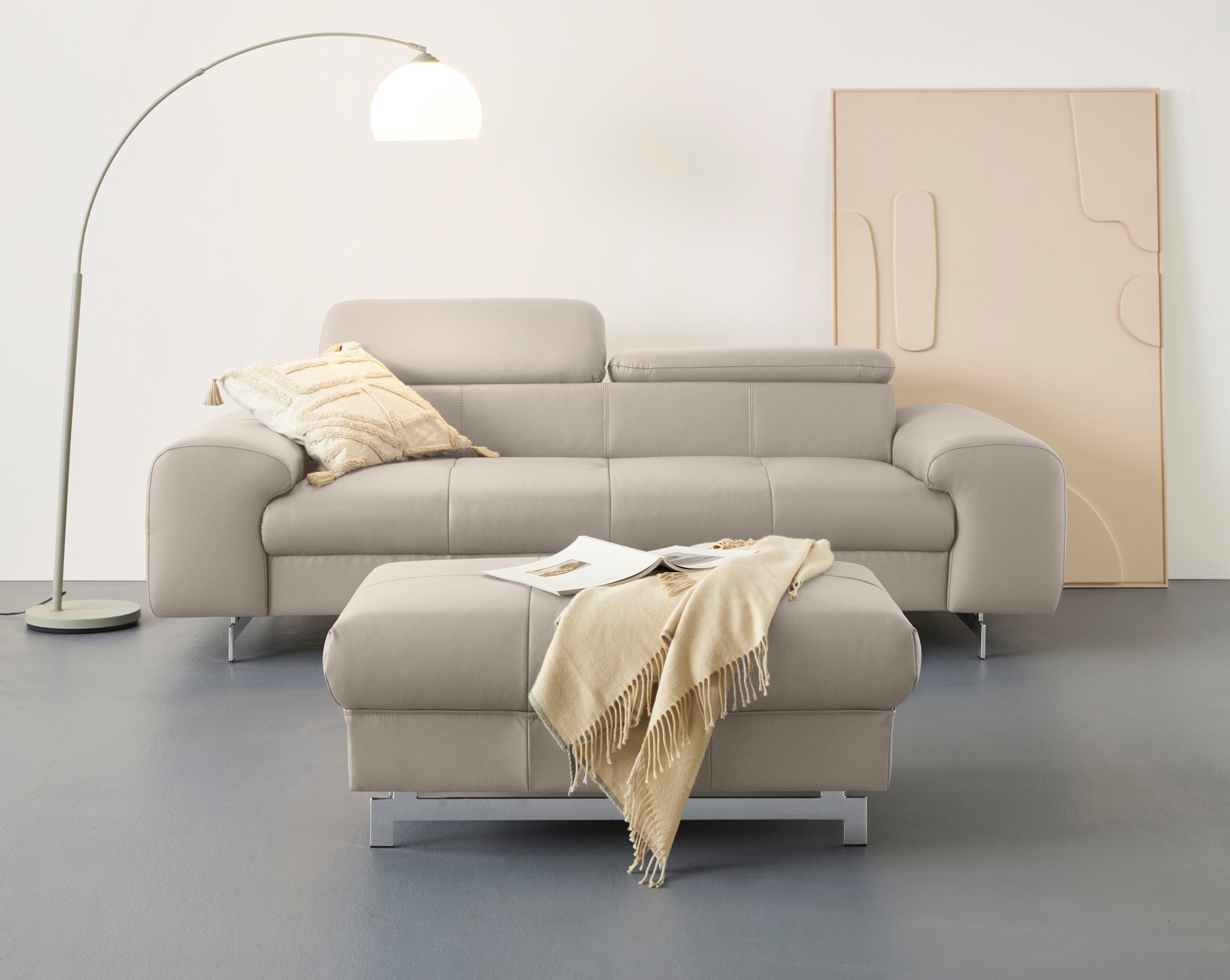 COTTA 3-Sitzer "Chef", Big-Sofa mit Kopfteilverstellung, edle Metallkufen günstig online kaufen