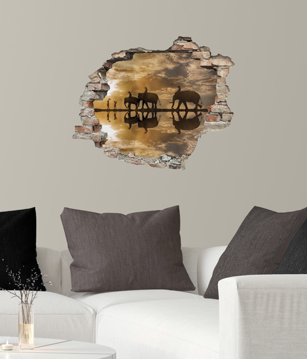 queence Wandtattoo »Elefanten«, (1 St.), Wandsticker, Wandbild, selbstklebend, 3D, Wanddurchbruch