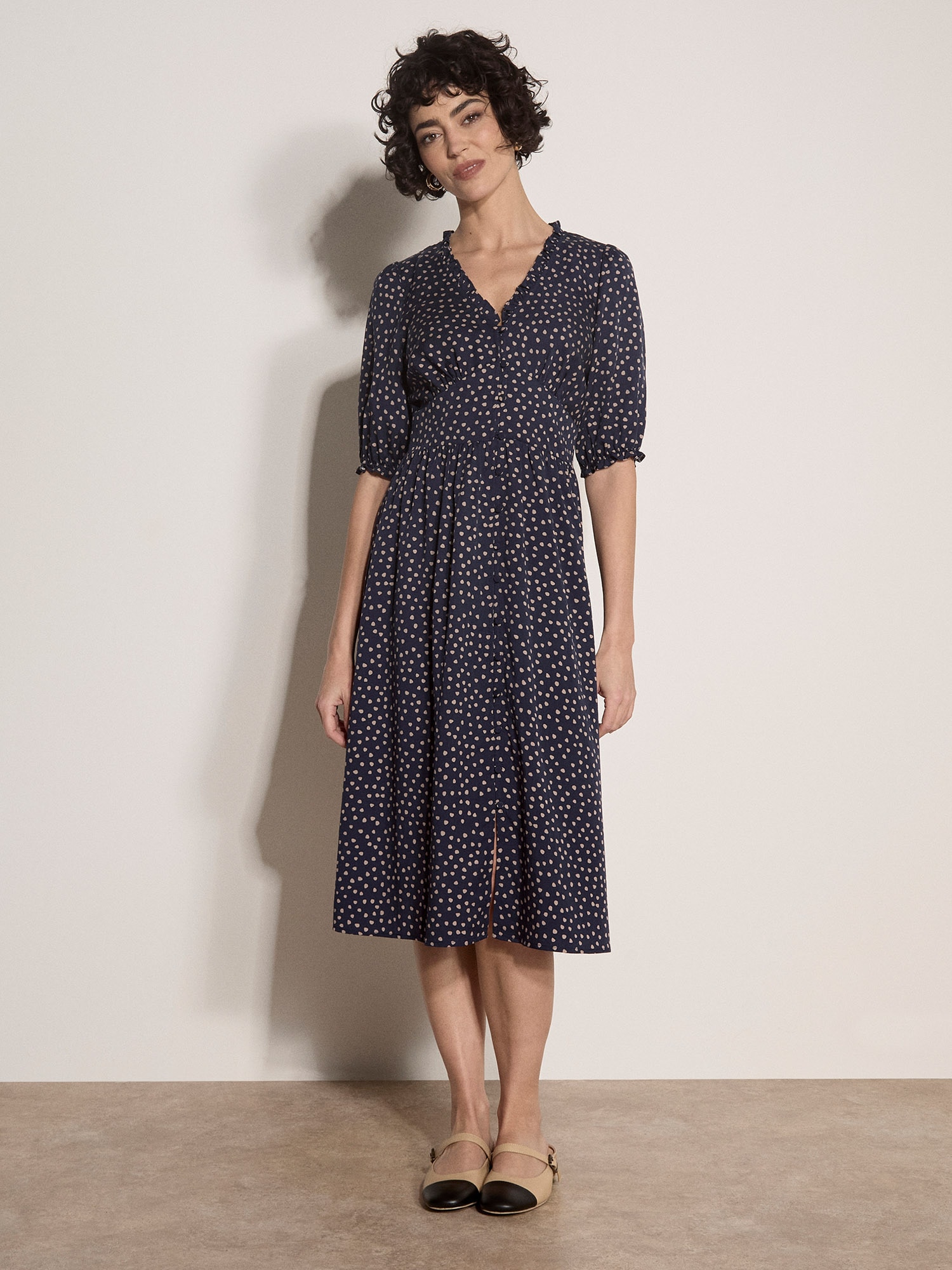 Apricot Midikleid »Polka-Dot Rüschenkleid« Gemustert
