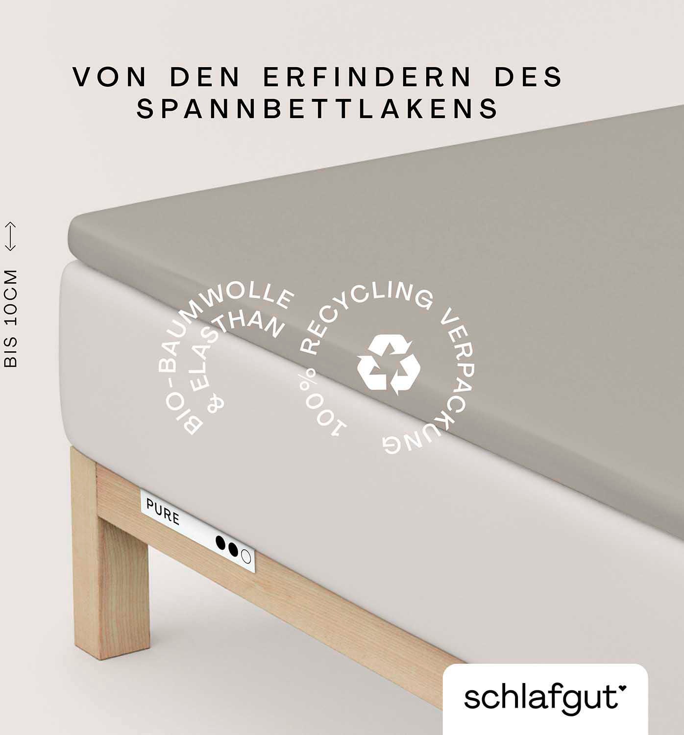Schlafgut Spannbettlaken "PURE TOPPER Bio-Baumwolle mit Elasthan 170 g/m² für Topper bis 10 cm" PREMIUM Laken für Matratzen bis 10 cm Höhe, dehnbar, blickdicht