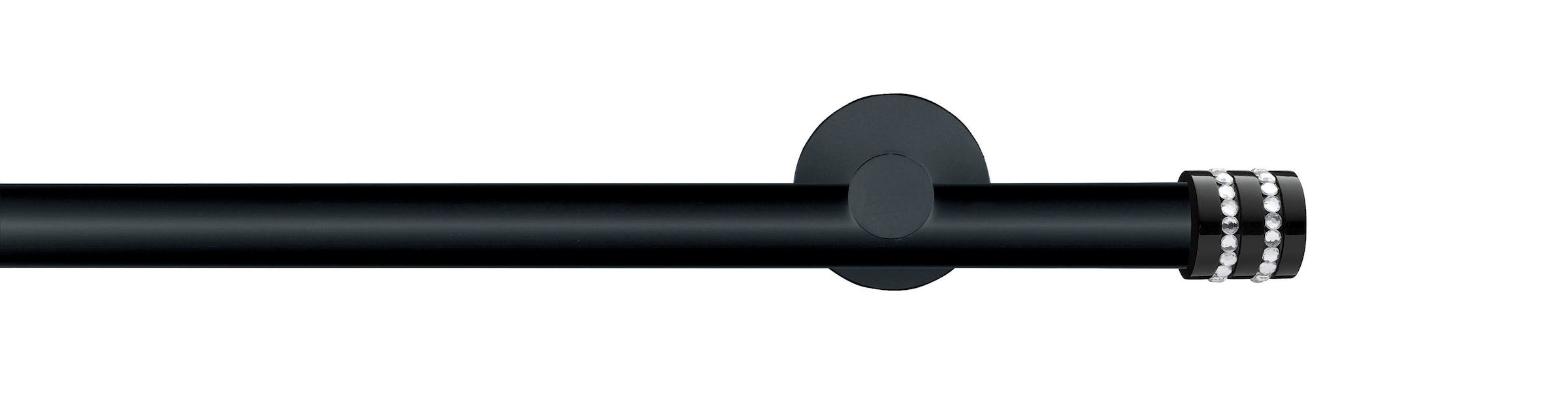 GARESA Gardinenstange »BLACK«, 1 läufig-läufig, Wunschmaßlänge, Vorhanggarnitur, Innenlauf, verlängerbar, Endknopf mit Glitzersteinen