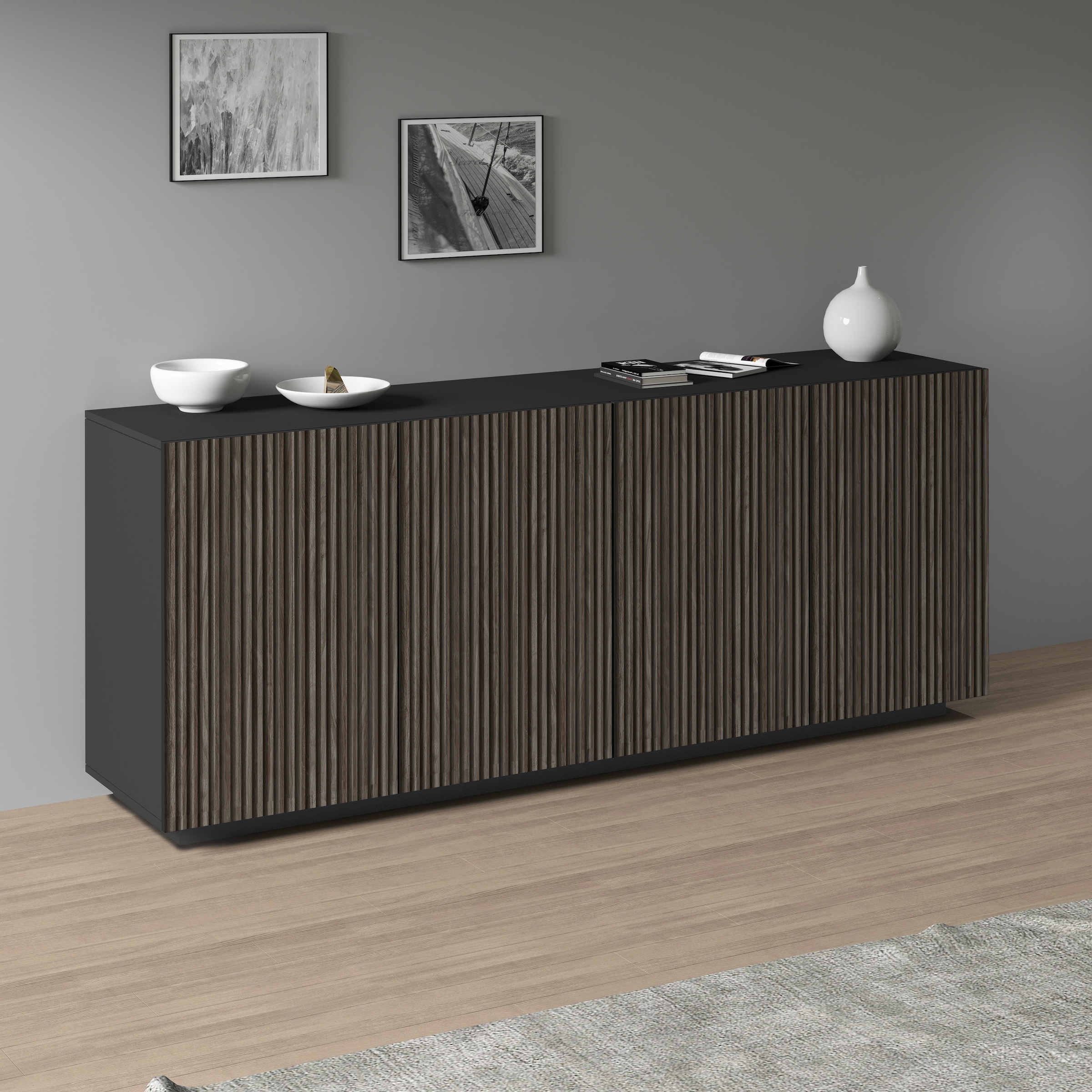 Sideboard »Vega Sideboard,Kommode,200 cm«, mit 4 Türen,Fronten mit Rillen-Optik