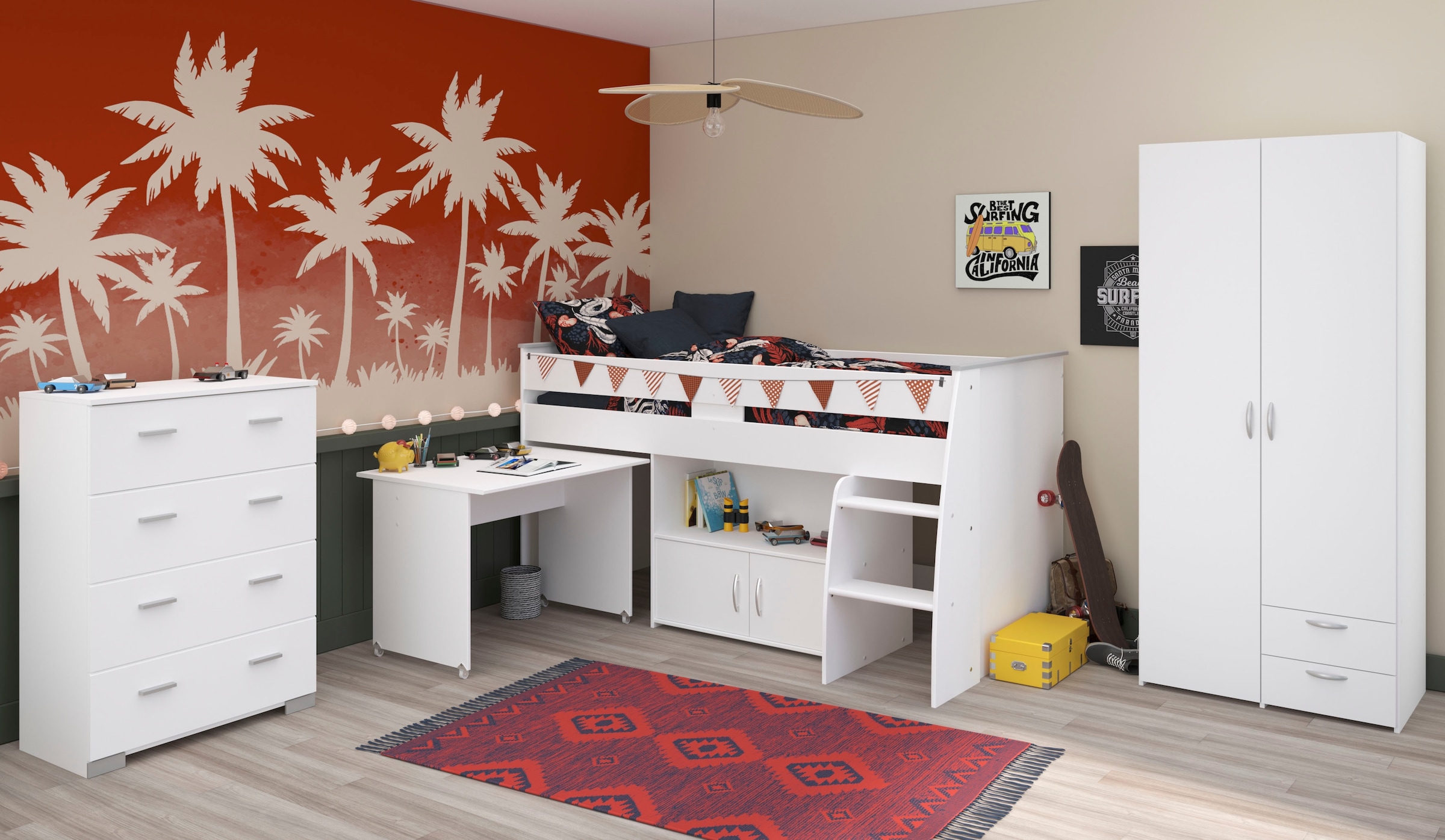 Parisot Jugendzimmer-Set »Parisot, Reverse 11«, (3 tlg.), ausziehbarer Schreibtisch auf Rollen, viel Stauraum, Kleiderschrank