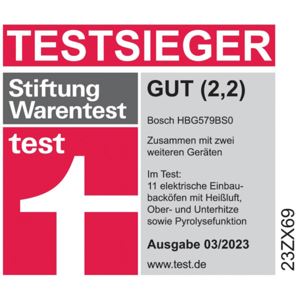 BOSCH Einbaubackofen »HBG579BS0«, Serie 6, HBG579BS0, mit Teleskopauszug nachrüstbar, Pyrolyse-Selbstreinigung