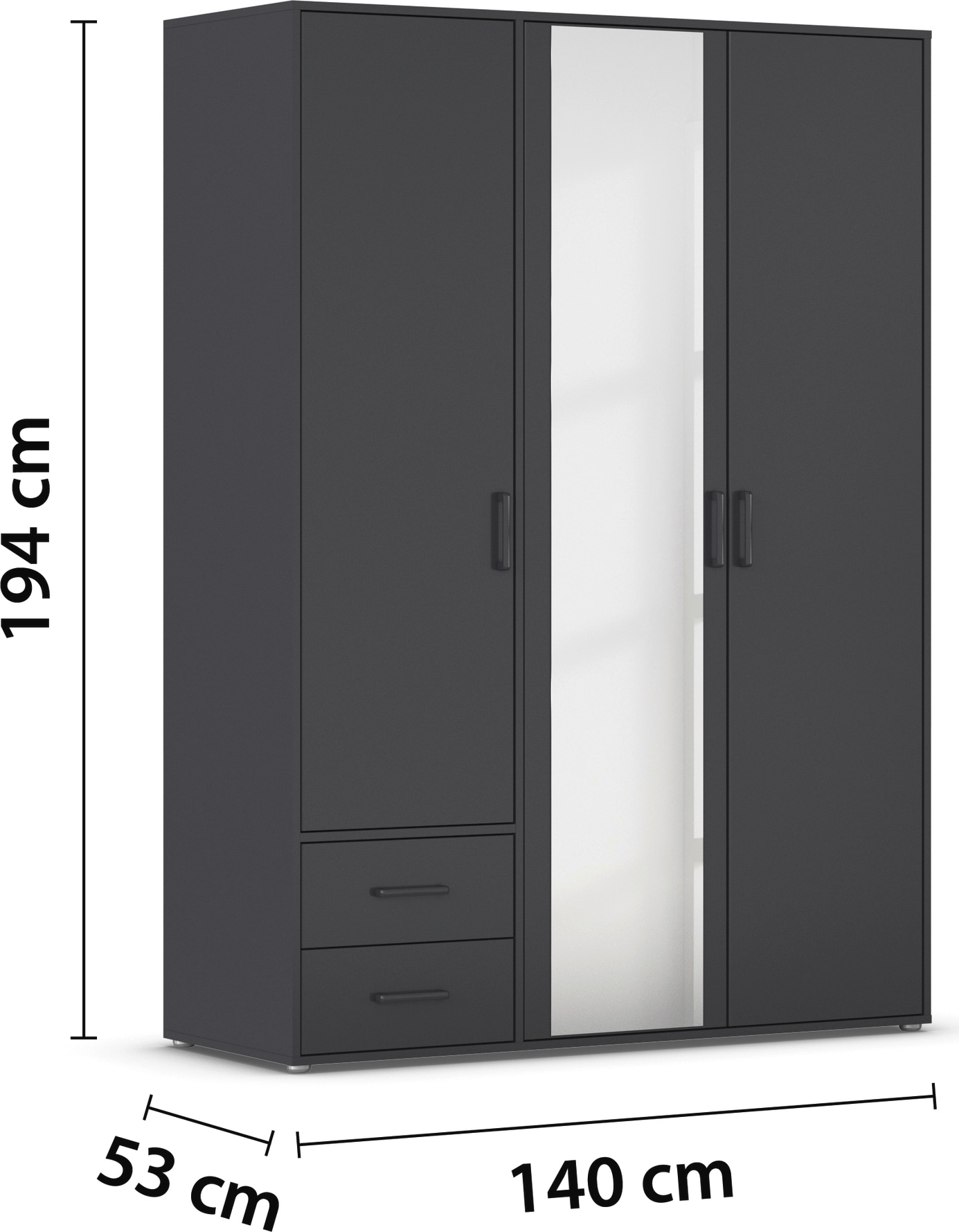rauch Drehtürenschrank »Kleiderschrank Schrank Garderobe Wäscheschrank VOYAGER«, (in 3 verschiedenen Ausstattungen BASIC/CLASSIC/PREMIUM), mit modernen Griffen in Graumetallic, inkl. Schubkästen und Spiegel
