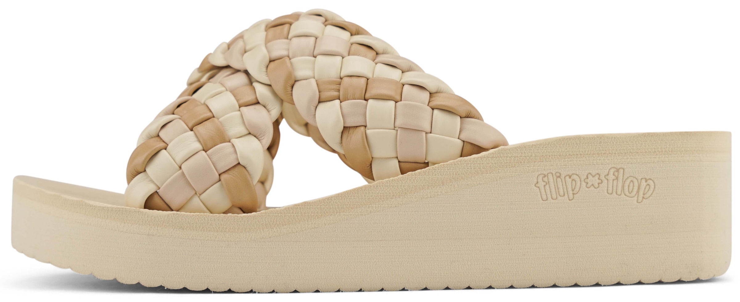 Flip Flop Pantolette "wedgy*cross", Plateau, Sommerschuh, Schlappen mit geflochtener Bandage