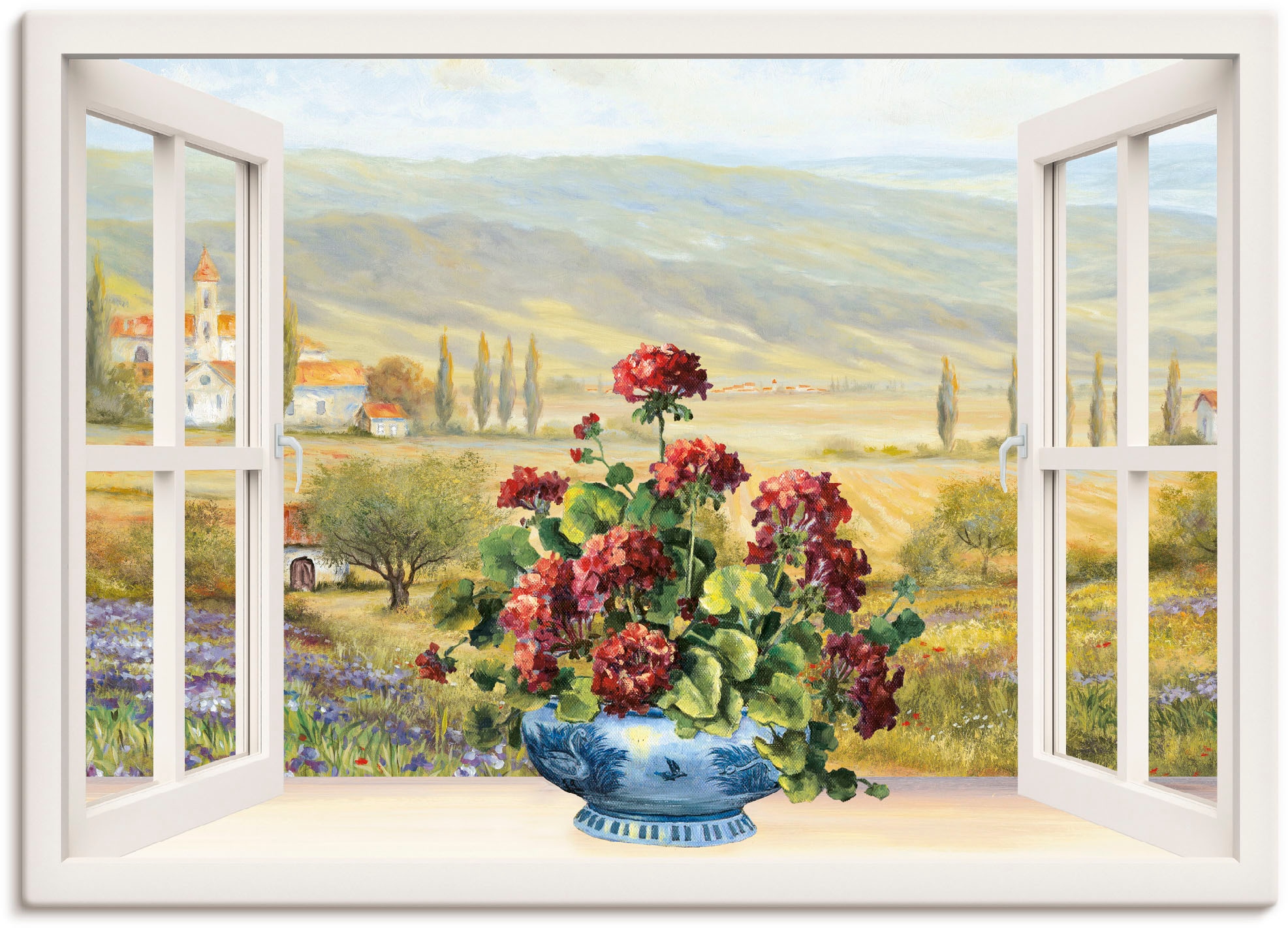 Leinwandbild »Blumenbouquet am weißen Fenster«, Fensterblick, (1 St.), auf Keilrahmen...