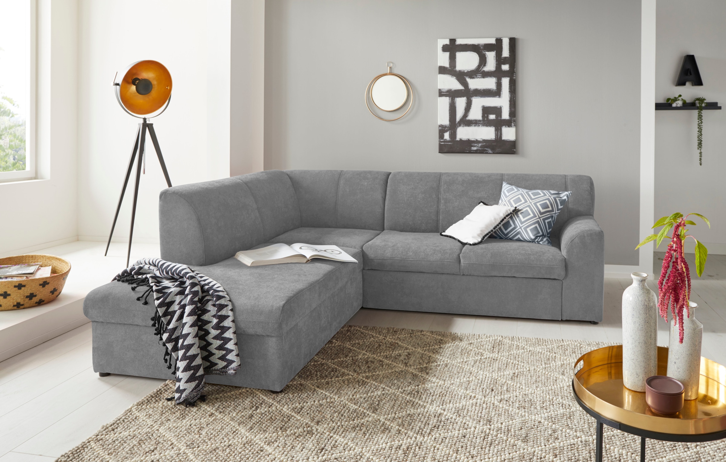 DOMO collection "Topper zeitlos elegant, kompakte StellmaßeL-Form" mit Ottomane, wahlweise mit Schlaffunktion