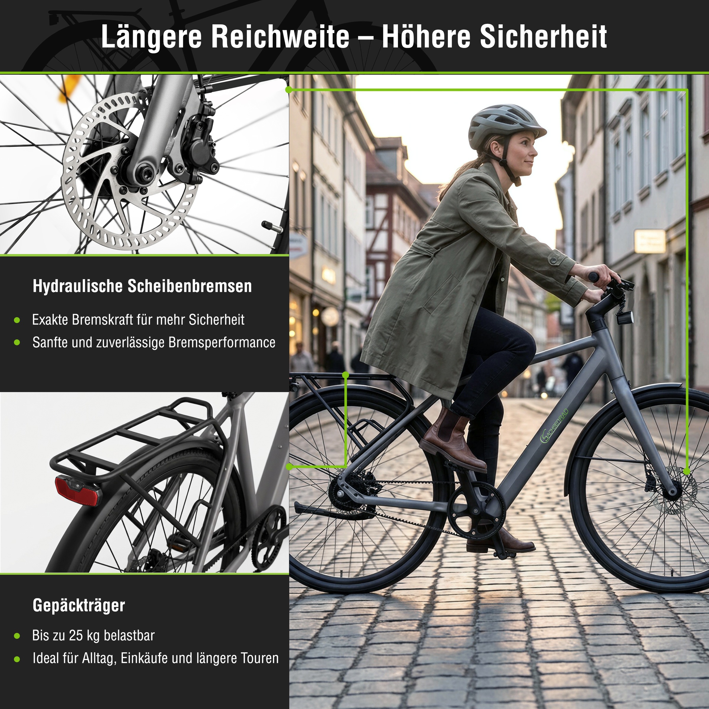 SachsenRad »Cityrad C3M Roma II mit intelligenter Unterstützungsstufe« ohne Schaltung Heckmotor 250 W nur 16KG ohne Gepäckträger und Schutzblech