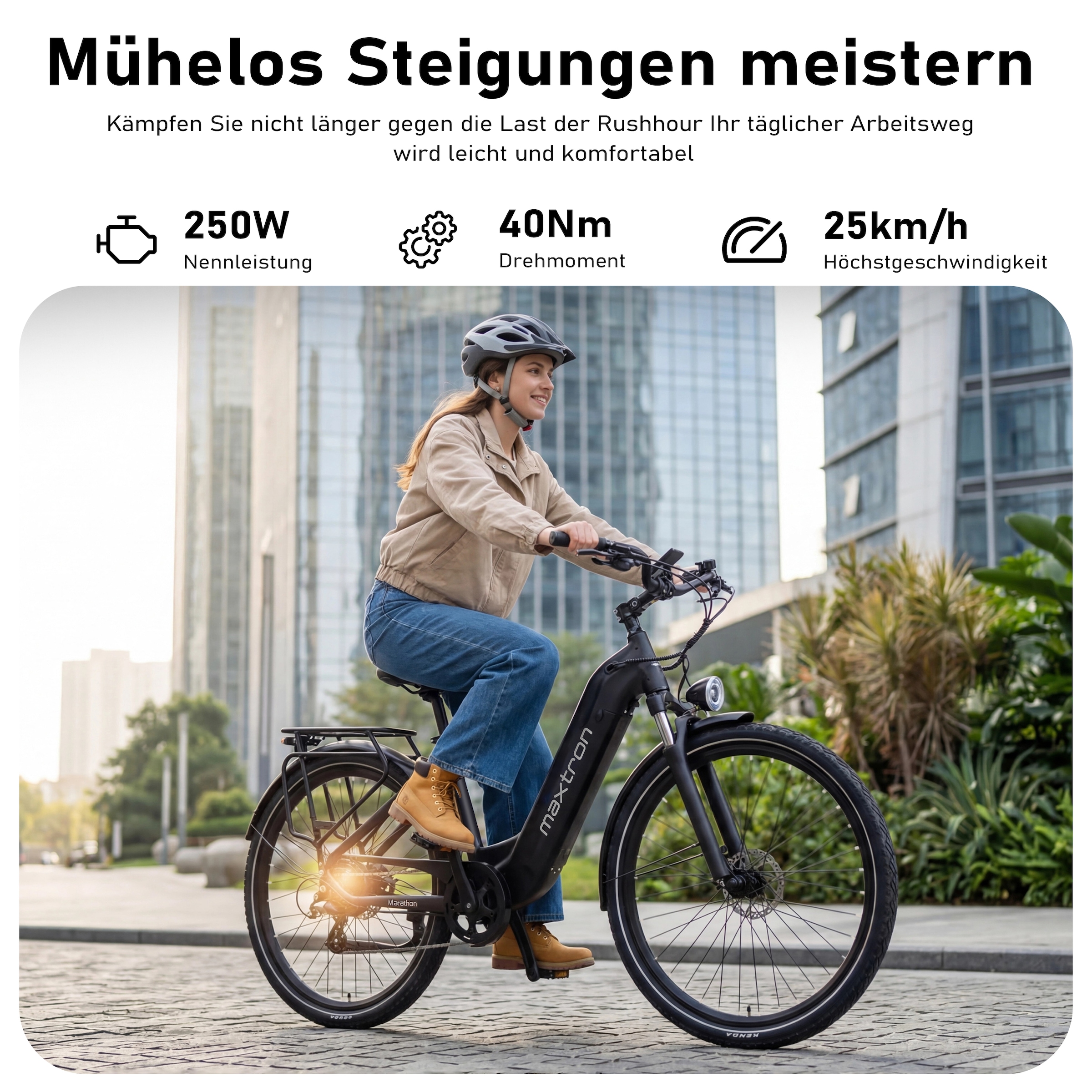 Maxtron »Maxtron Marathon E-Citybike 28 Zoll« 7 Gang Shimano Kettenschaltung Heckmotor 250 W Packung,  Elektrofahrrad für Damen u. Herren