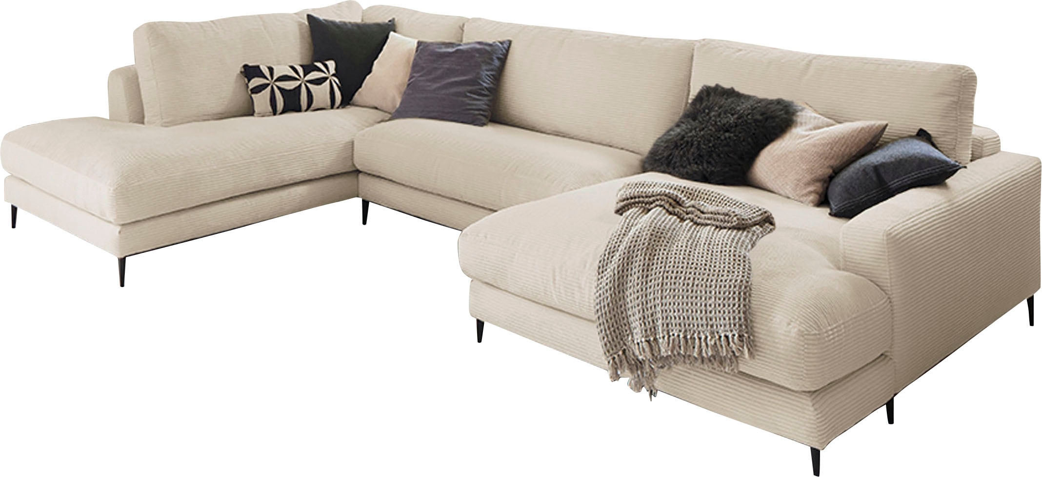 INOSIGN Wohnlandschaft »Downtown XXL B/T/H: 341/223/84 cm Loungemöbel zum Relaxen«, weicher Sitzkomfort, Cord-Bezug, weicher Sitzkomfort U-Form
