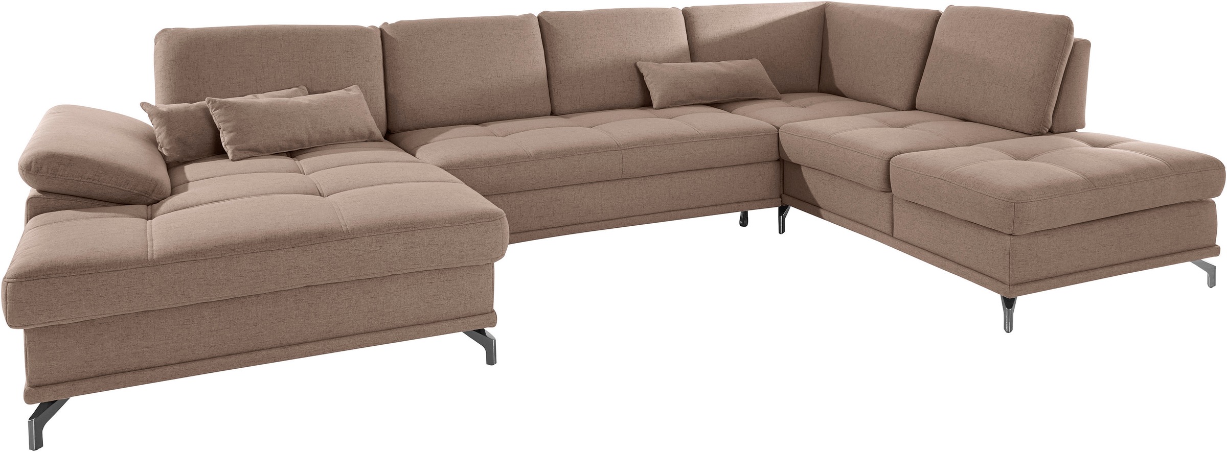 Places of Style Wohnlandschaft »Costello U-Form, mit Sitztiefenverstellung, Armteilverstellung und«, 3 Nierenkissen, optional Bettfunktion und Bettkasten