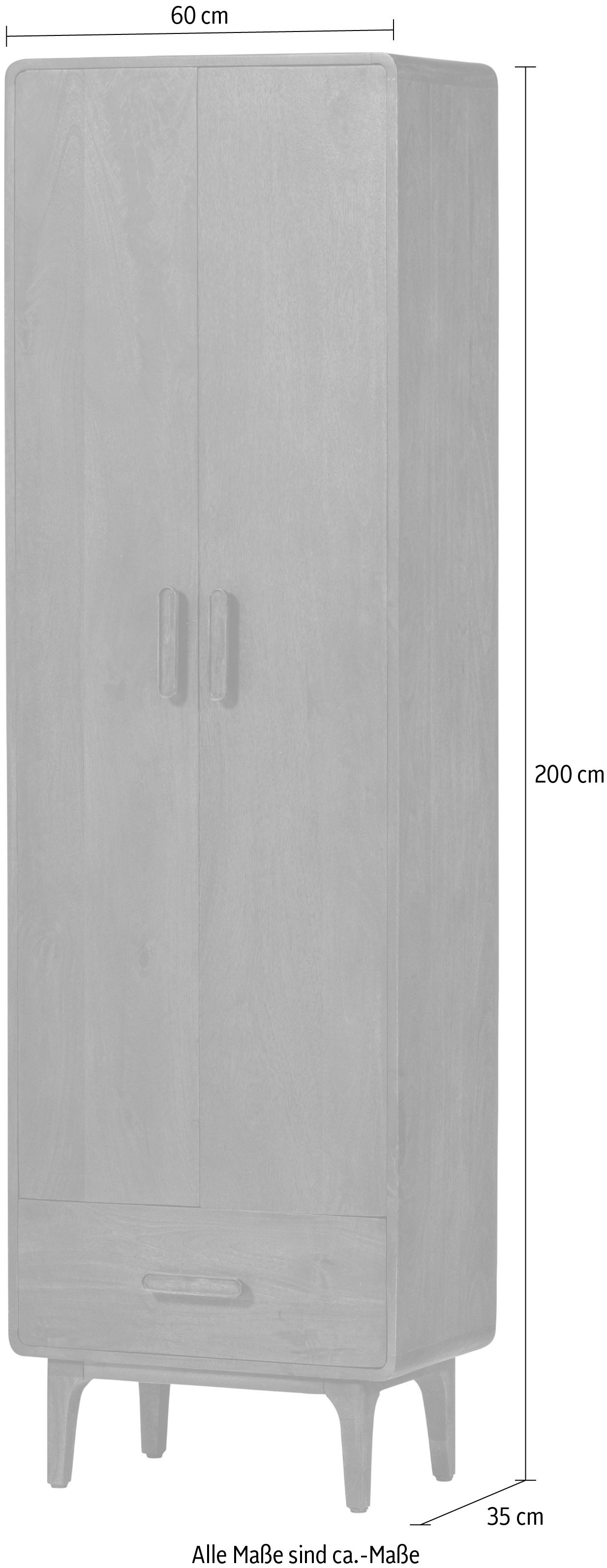 WOOOD Mehrzweckschrank »Liya Massivholz Mangoholz mit abgerundeten Ecken B 60x D 35x H 200 cm« Tragkraft 20 kg, einfach zu montieren, sichtbare Maserung