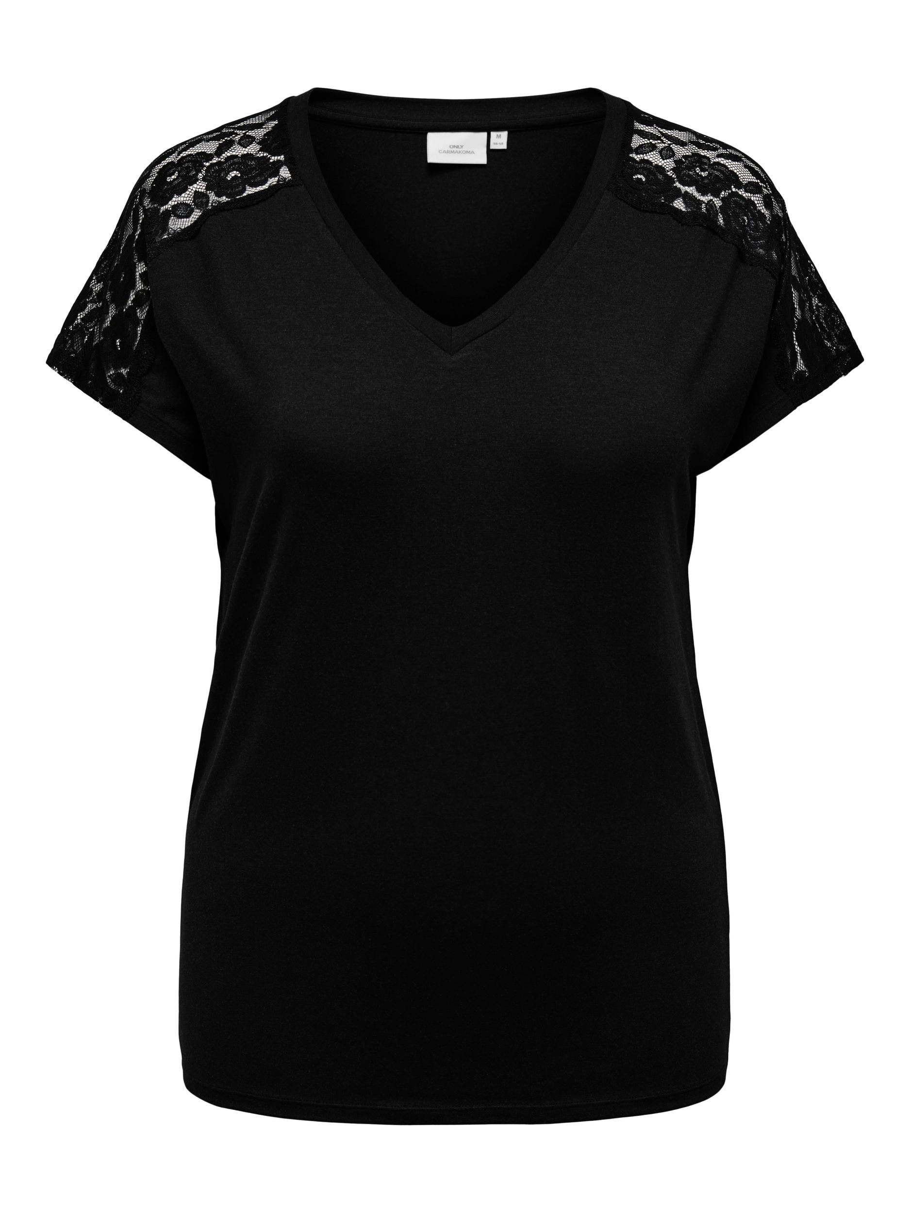 ONLY CARMAKOMA Kurzarmshirt »CARJINNY S/S V-NECK LACE TOP JRS«