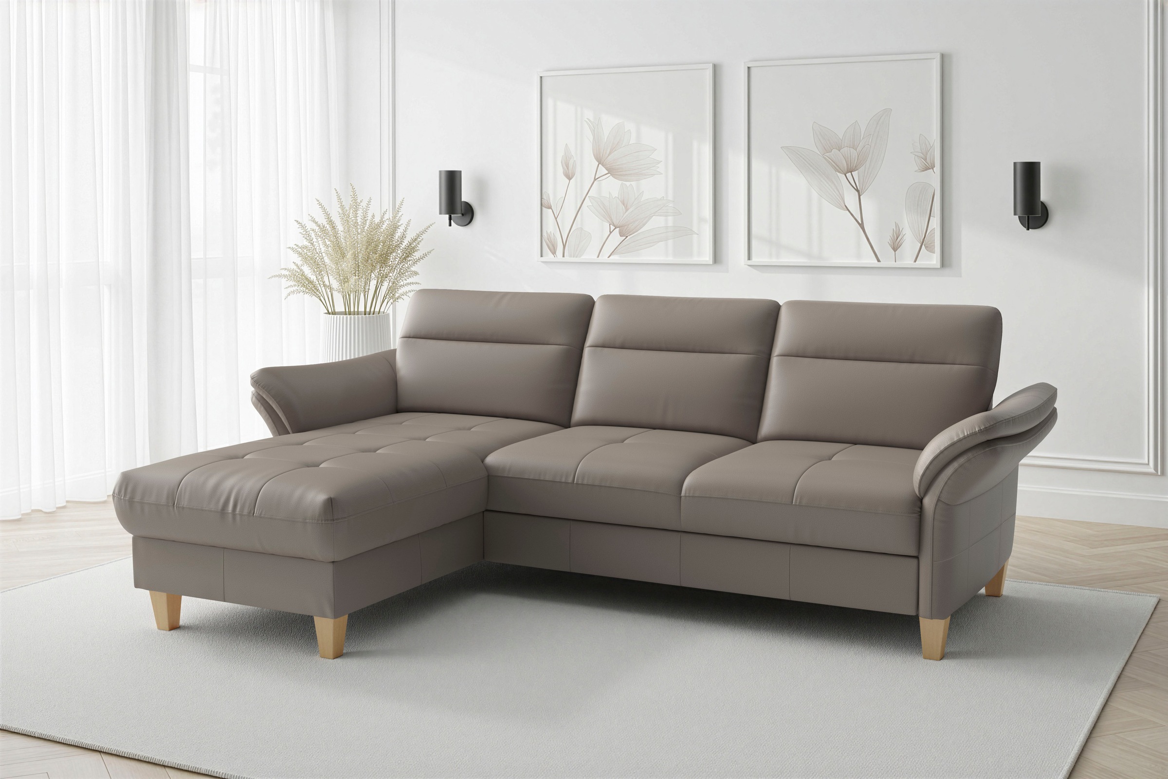 sit&more Ecksofa "Pamela L-Form, Leder, B: 218 und 230 cm mit Recamiere links od. rechts" optional Armteilverstellung, Schlaffunktion & Bettkasten