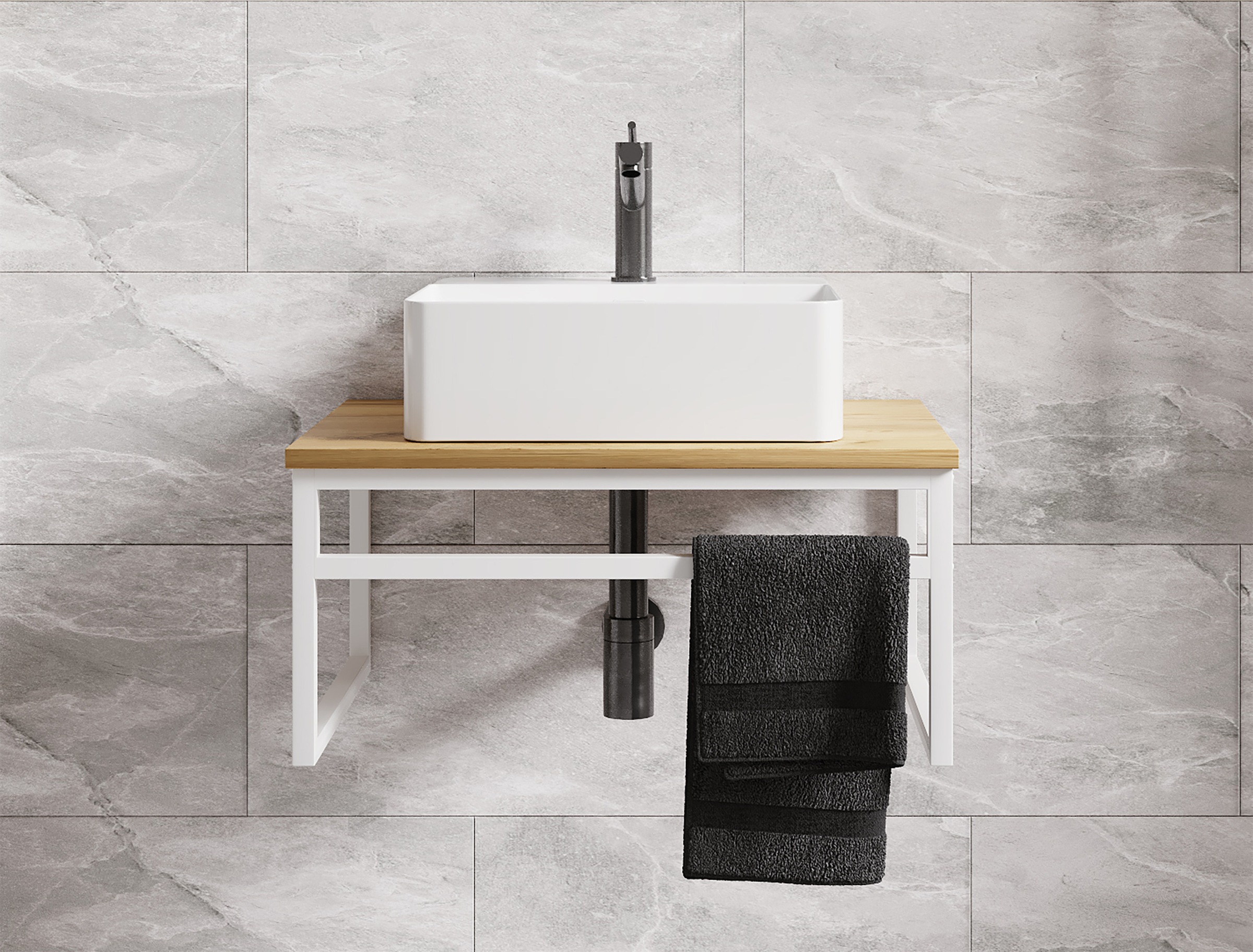 VCM Waschbeckenunterschrank »VCM 2-tlg. Waschplatz Waschtisch Badmöbel Set Waschbecken Holz Metall Industrial Style Bitila 60«, (2 St.)