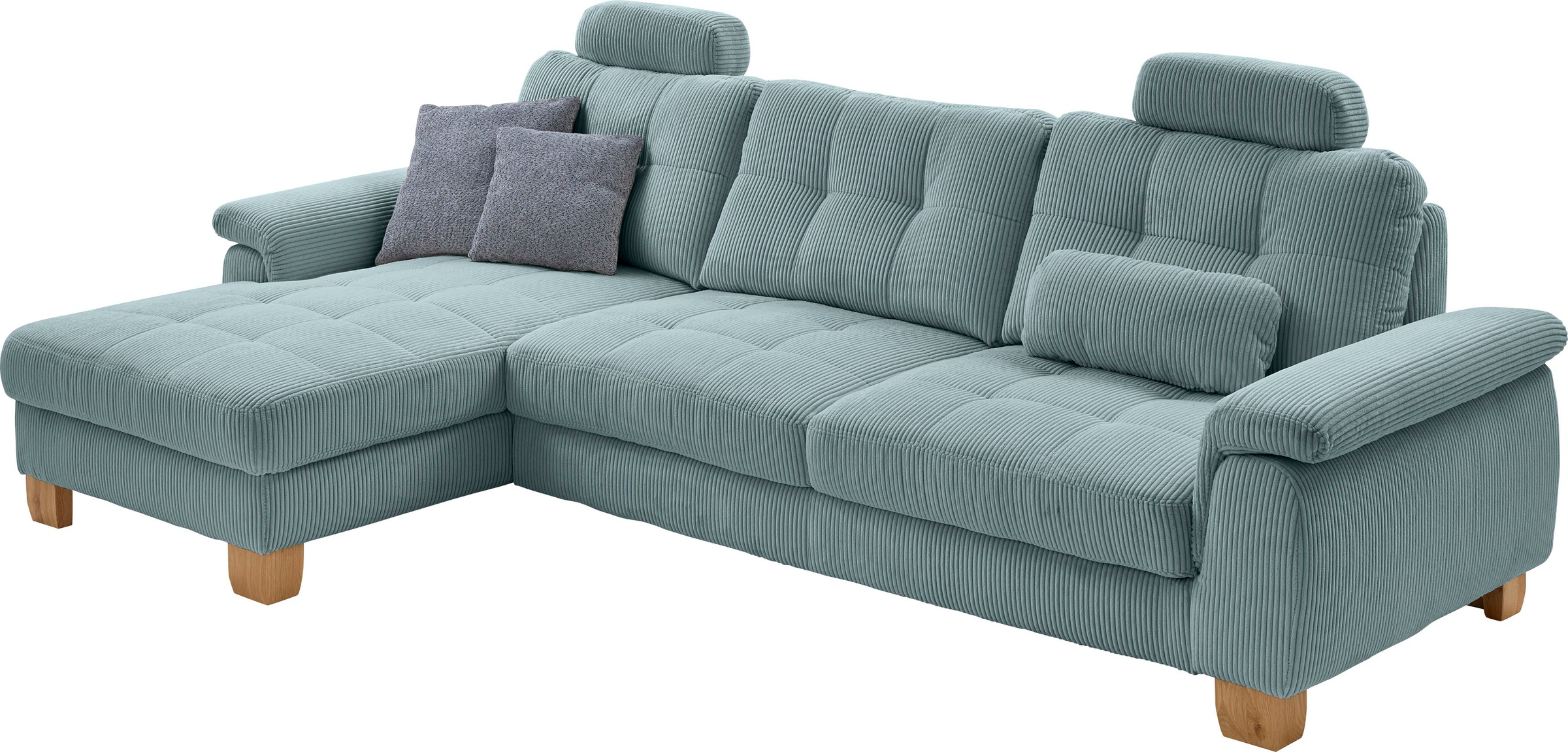 Die PlanBar Ecksofa "PP-LA19101 L-Form, Breite 316 cm" wahlweise mit Schlaffunktion und verstellbaren Kopfstützen, in Cord