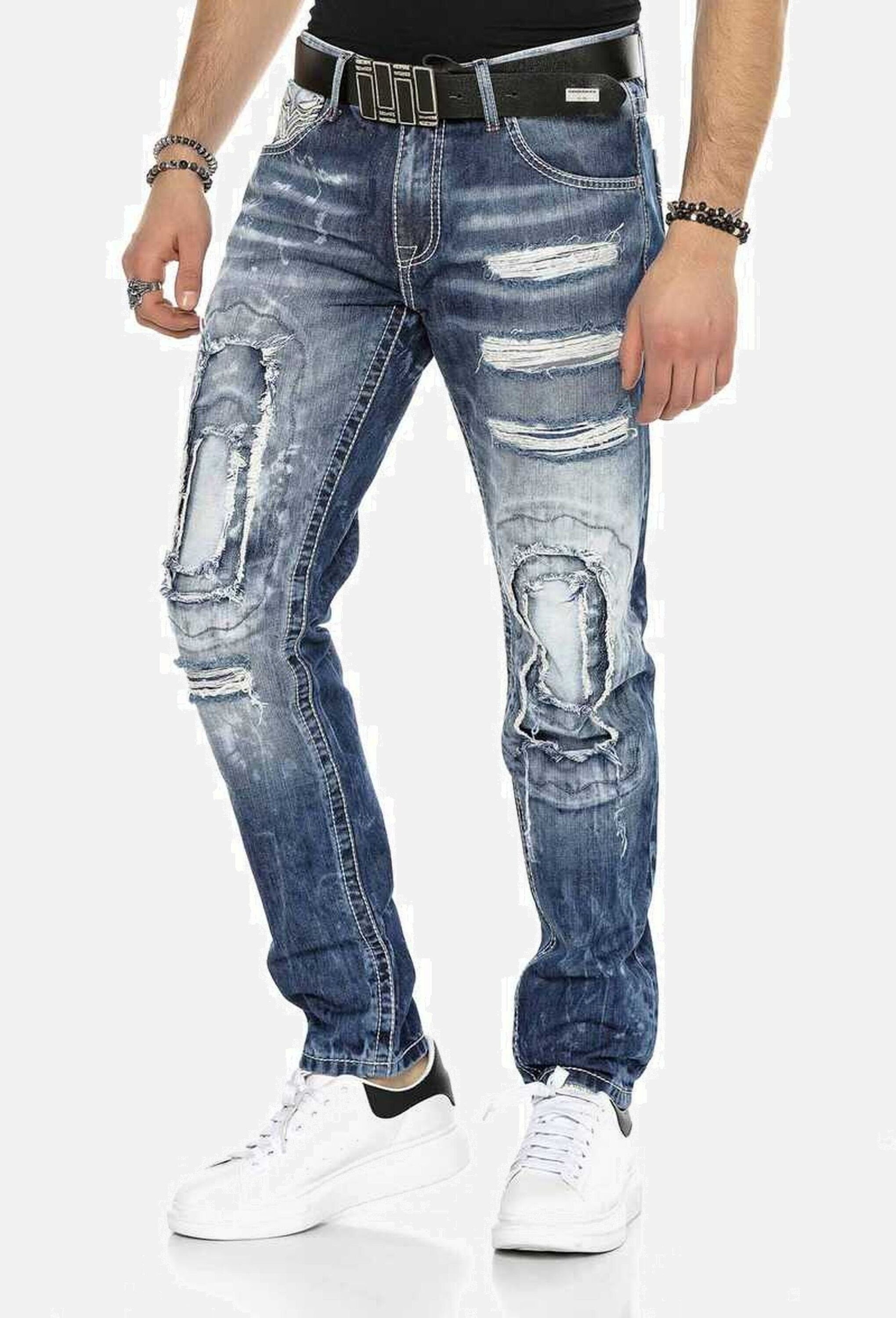Cipo & Baxx Regular-fit-Jeans »Cipo & Baxx Jeans DENIM« bequeme Jeans im ausgefallenen Lagen-Design, CD611