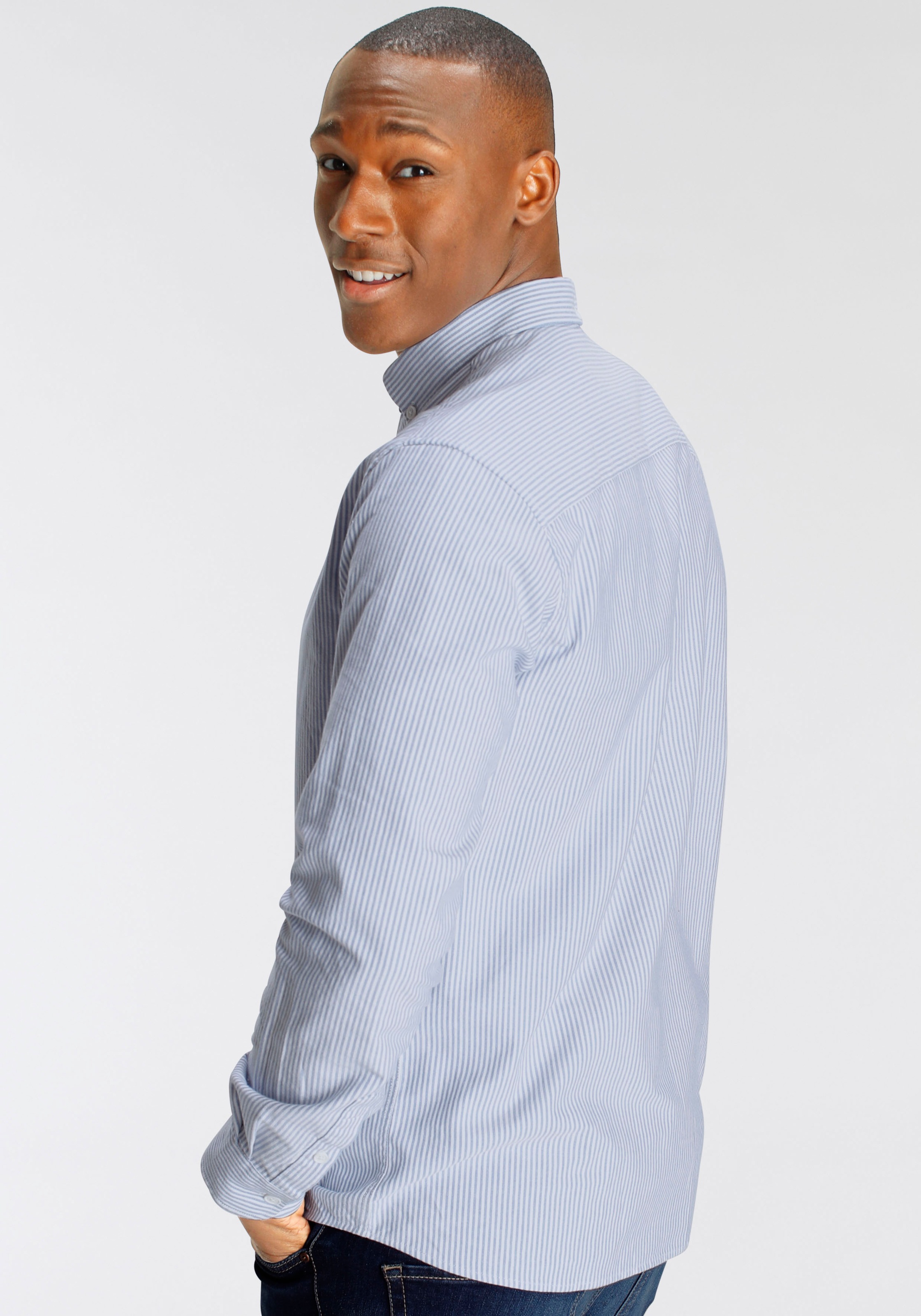 DELMAO Long Sleeve Shirt Blue Striped L 3