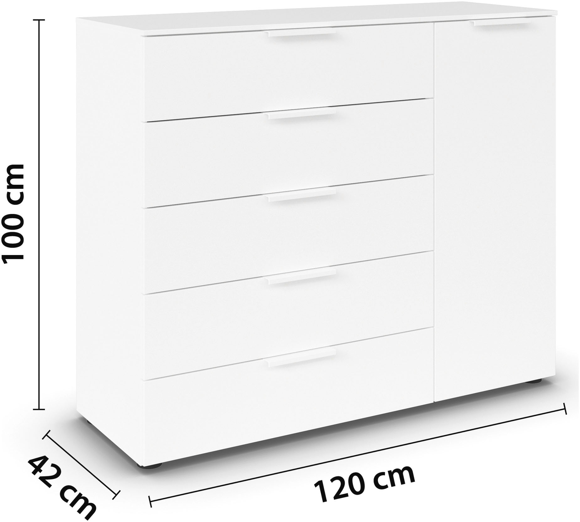 rauch Schubkastenkommode »Kommode Türkommode Sideboard Kombikommode FLIPP« Breite 120 cm mit 2 Einlegeböden,  1-türig mit  5 Schubladen und Soft-Close-Funktion
