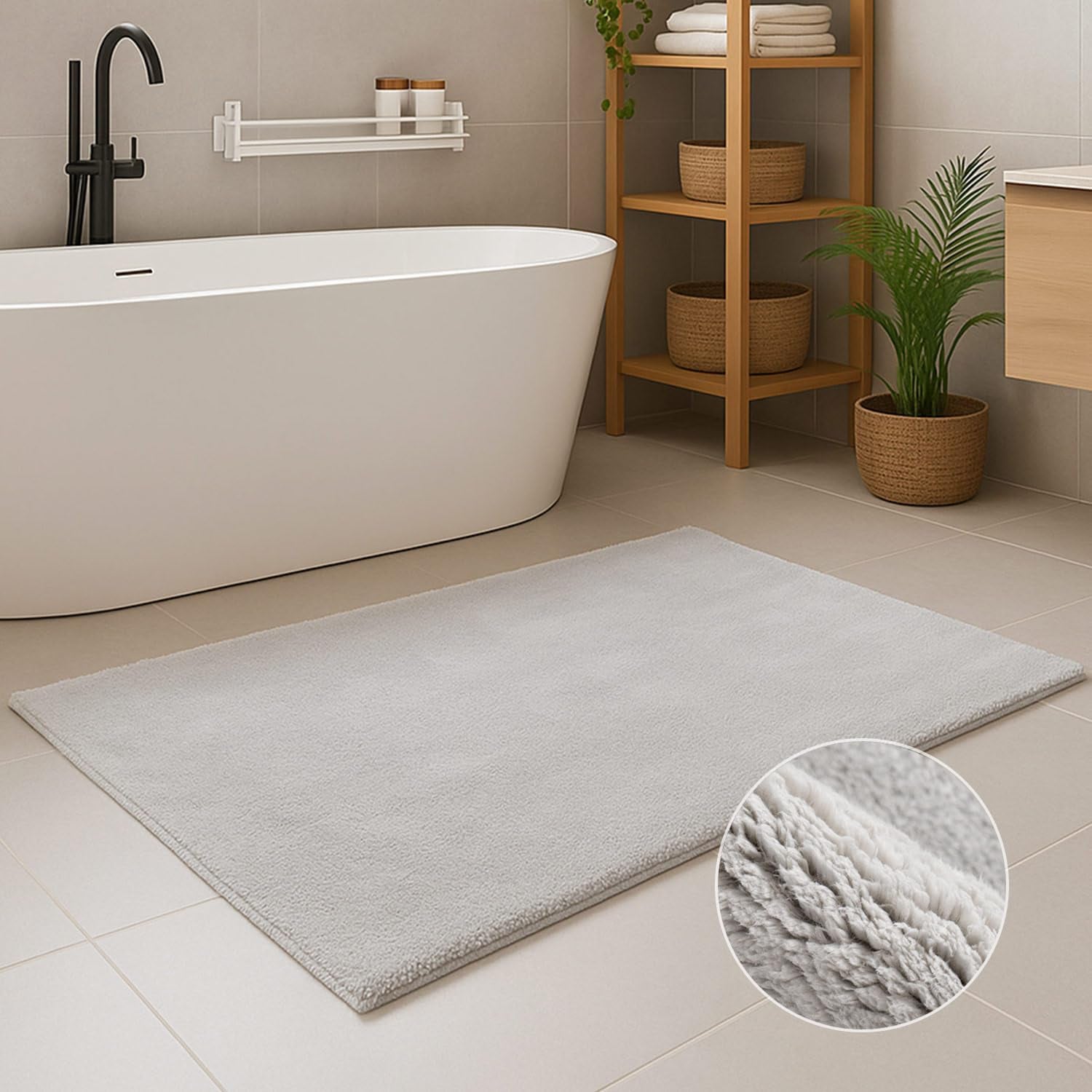 Badematte CARPET CITY "PURE500, Badteppich uni", hellgrau, H:16mm, Polyester, Badematten, Badematte, Teppich Badezimmer, Badvorleger, Anti-Rutsch, Waschbar, Duschmatte
