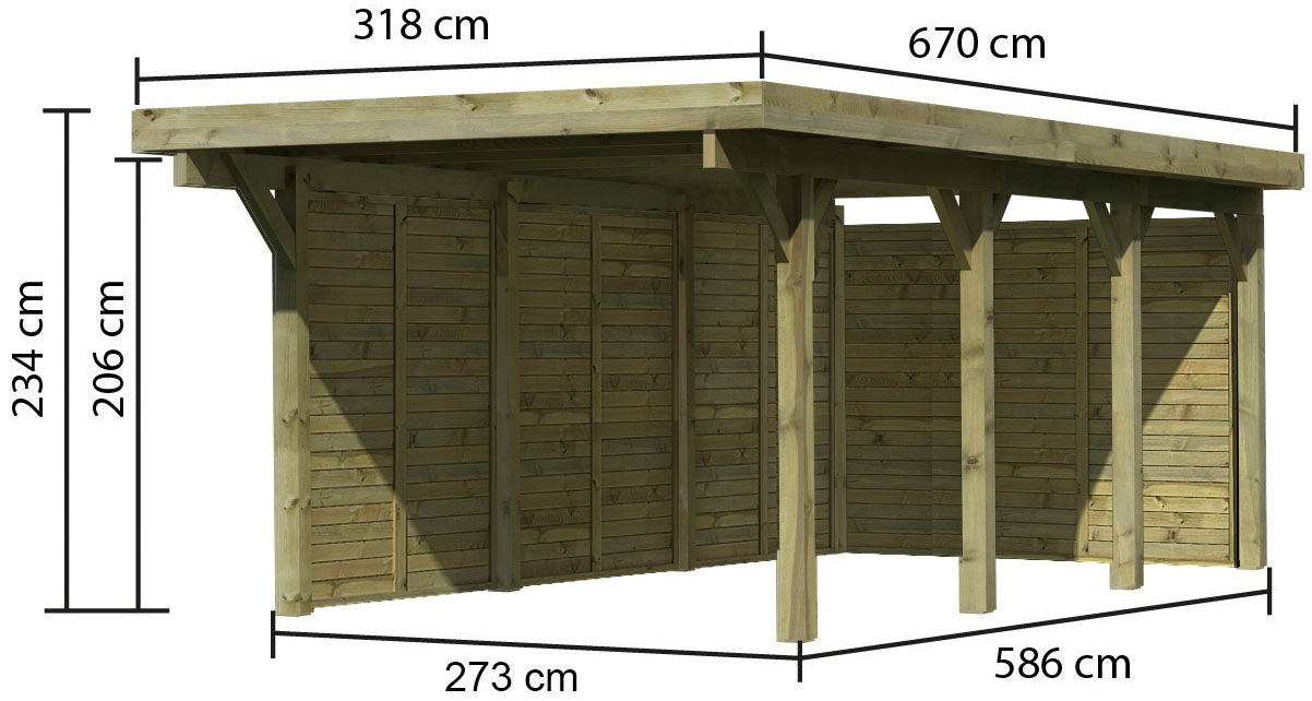 Karibu Einzelcarport »Classic 2«, Holz, 250 cm, braun, mit Rückwand und 3 Seitenwänden