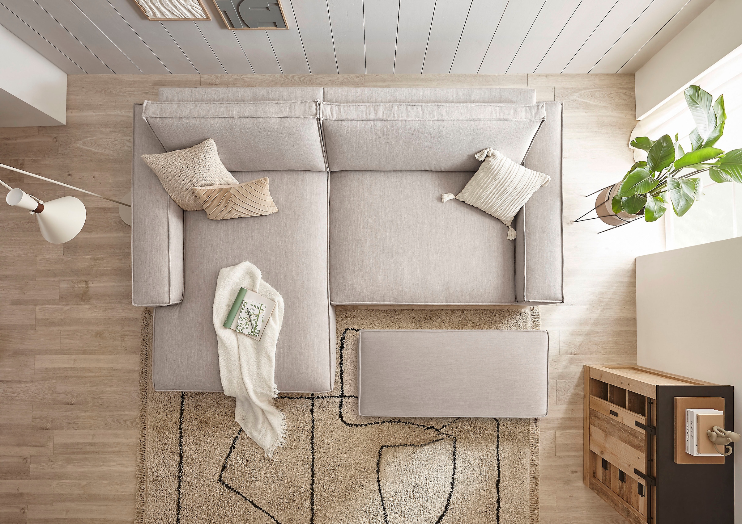 Home affaire Polsterecke »NEU: SHERWOOD XXL tief, L-Form mit Schlaffunktion, Big-Sofa mit Hocker«, (Set, 2 St.), stellbar zum Schlafsofa (Krokodilverbinder), Cord, Leinenoptik