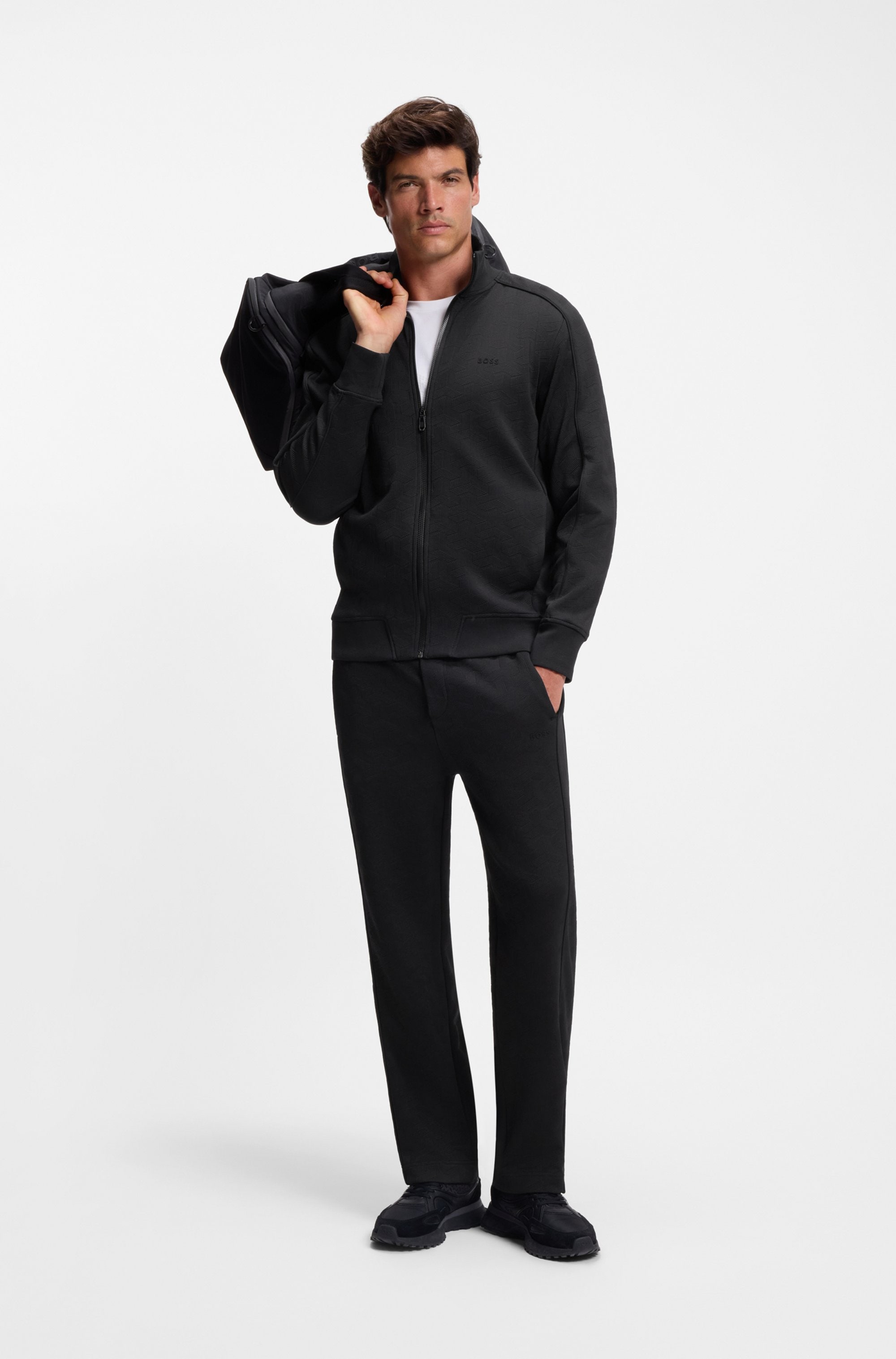 BOSS GREEN Sweatjacke »Mirror« Flachstrickkragen, regular fit, Reißverschluss, gesteppter Jacquard