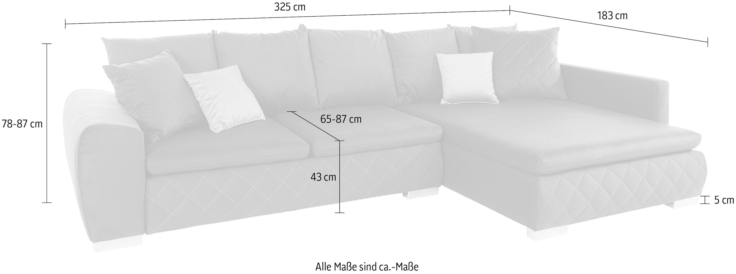 INOSIGN Ecksofa »Casa Mia L-Form«, inkl. Rücken- und Zierkissen, wahlweise mit Bettfunktion und -kasten