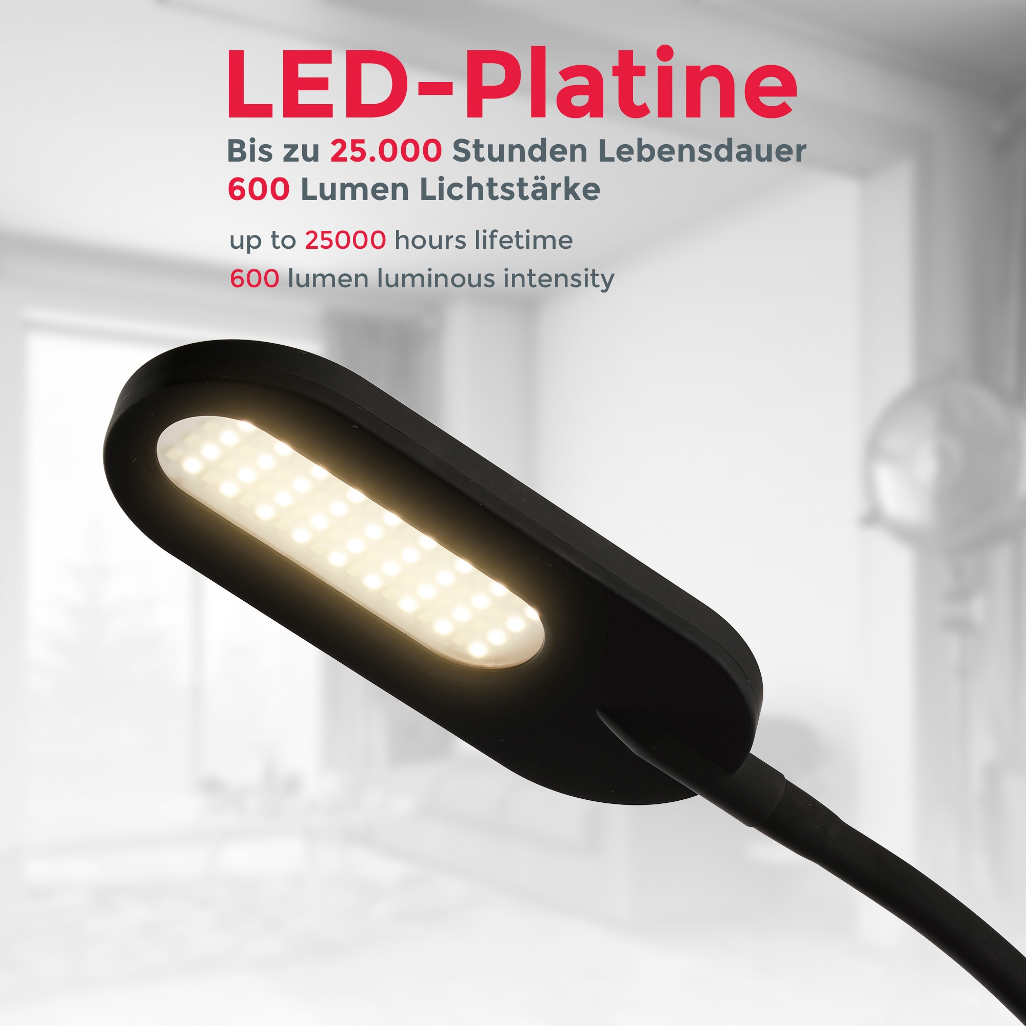 B.K.Licht LED Stehlampe, 1 x LED-Platine 8 Watt, 600lm, Farbtemperatur einstellbar 3.000K / 4.000K / 6.500K über Touchschalter 