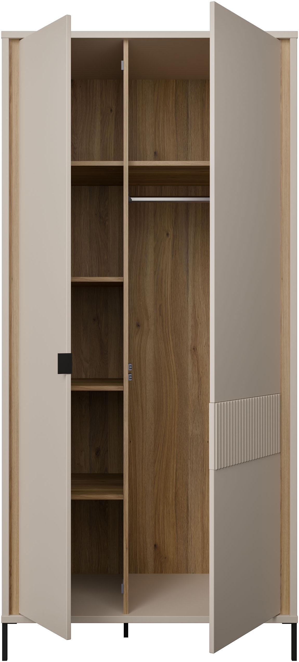 FORTE Kleiderschrank »Forte Seravel Drehtürenschrank, Lamellenoptik, 2 Türen« B/H/T 94,1/199,2/60,5 cm, Metallfüße