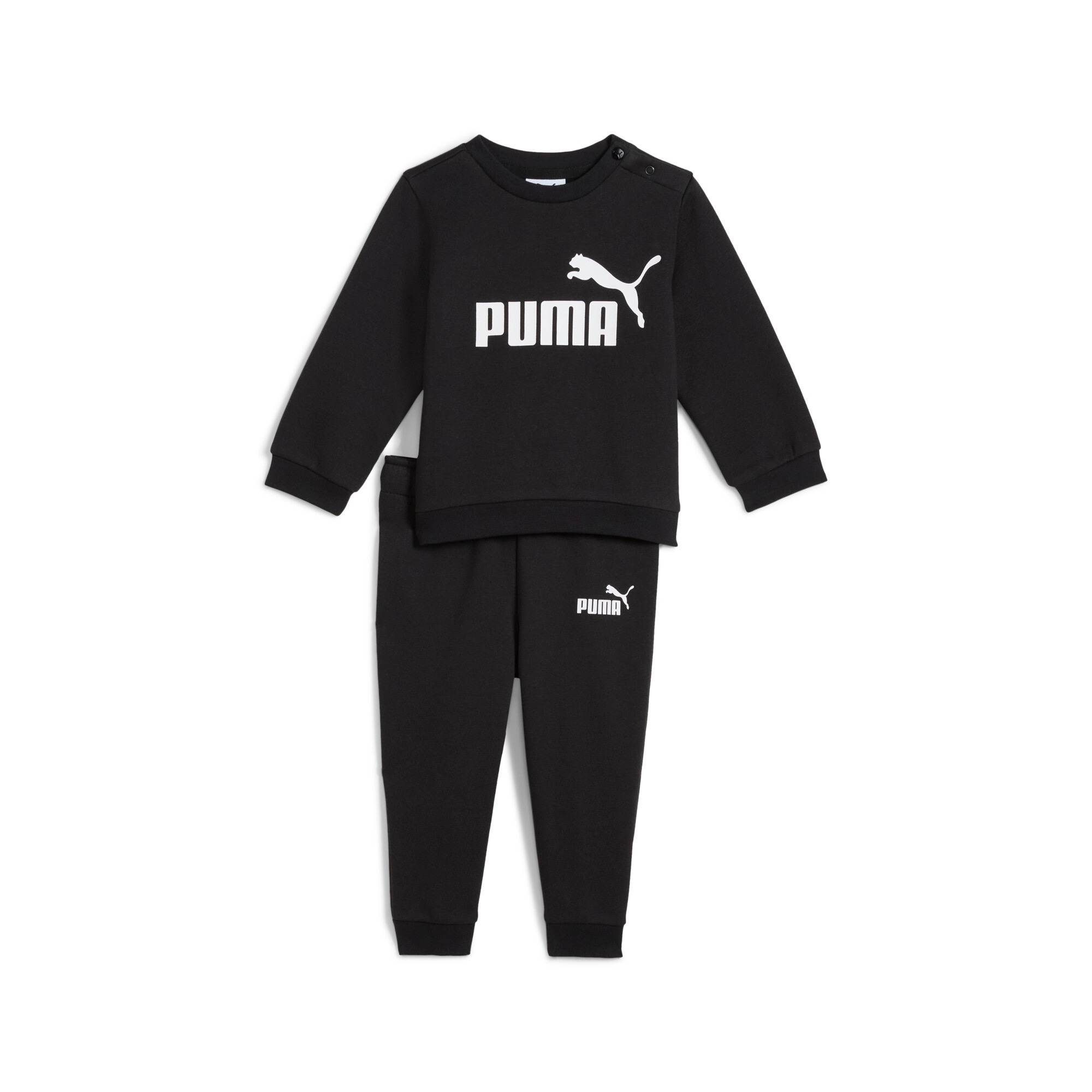 Jogginganzug PUMA "Essentials Minicats Crew Jogginganzug Kinder", Jungen, Gr. 62, schwarz, Obermaterial: 32% Polyester, 68% Baumwolle; Rippe: 3% Elasthan, 97% Baumwolle, Sportanzüge Jogginganzug