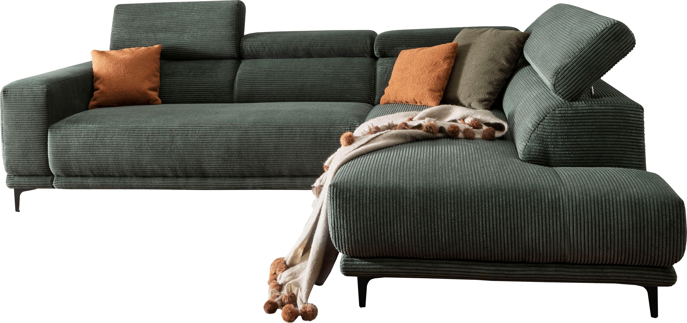 Ecksofa ALINA "Hikari", grün (olivgrün gct 333), B:276cm H:102cm T:210cm, Cord GCT (92% Polyester, 8% Nylon), Sofas, Ecksofa, wahlweise mit Sitzvorzug, in modernem Cordstoff, Breite 276 cm 4