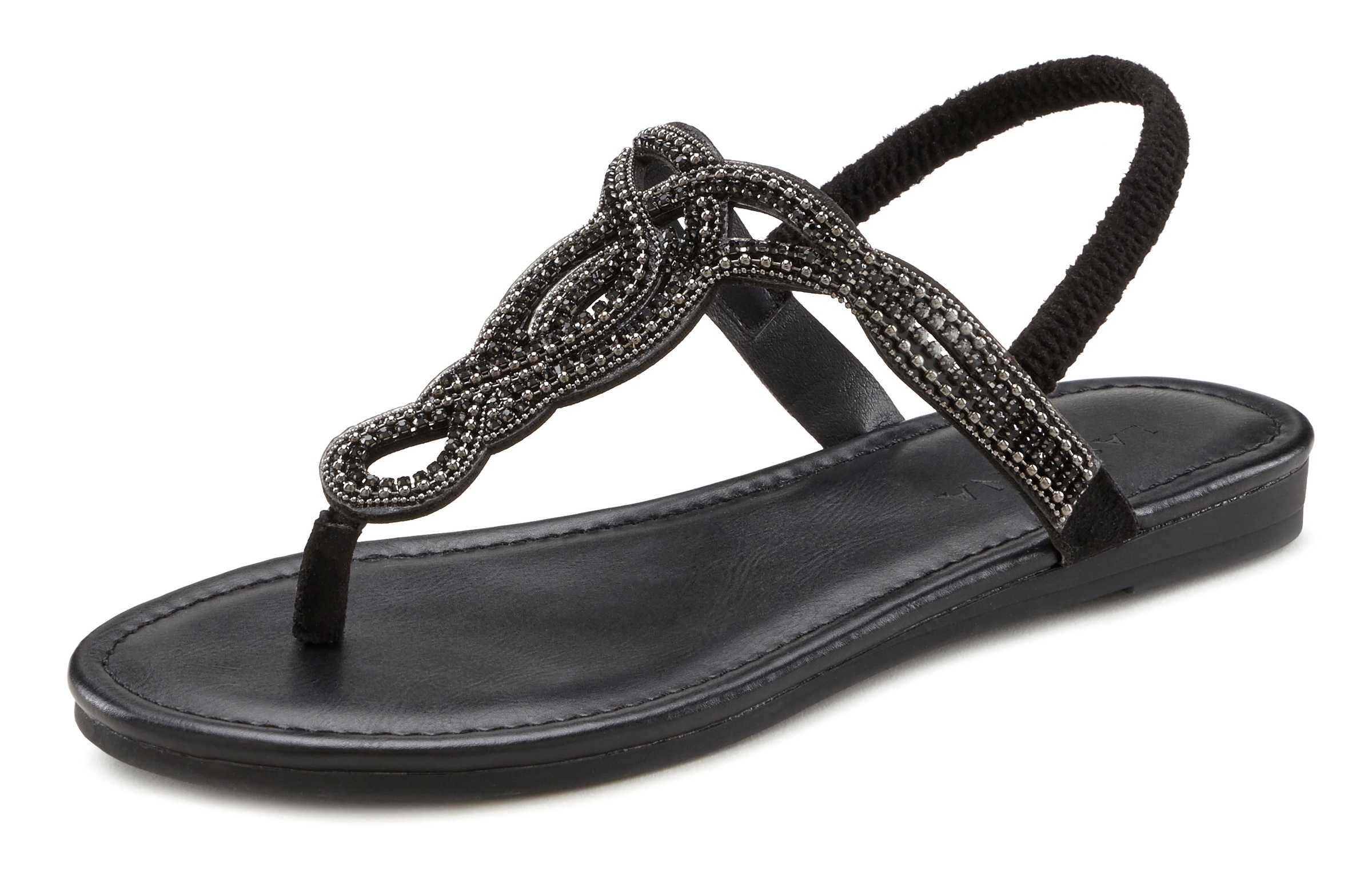 LASCANA Zehentrenner Sandale, Pantolette mit Schmucksteinen in Glitzer-Opti günstig online kaufen