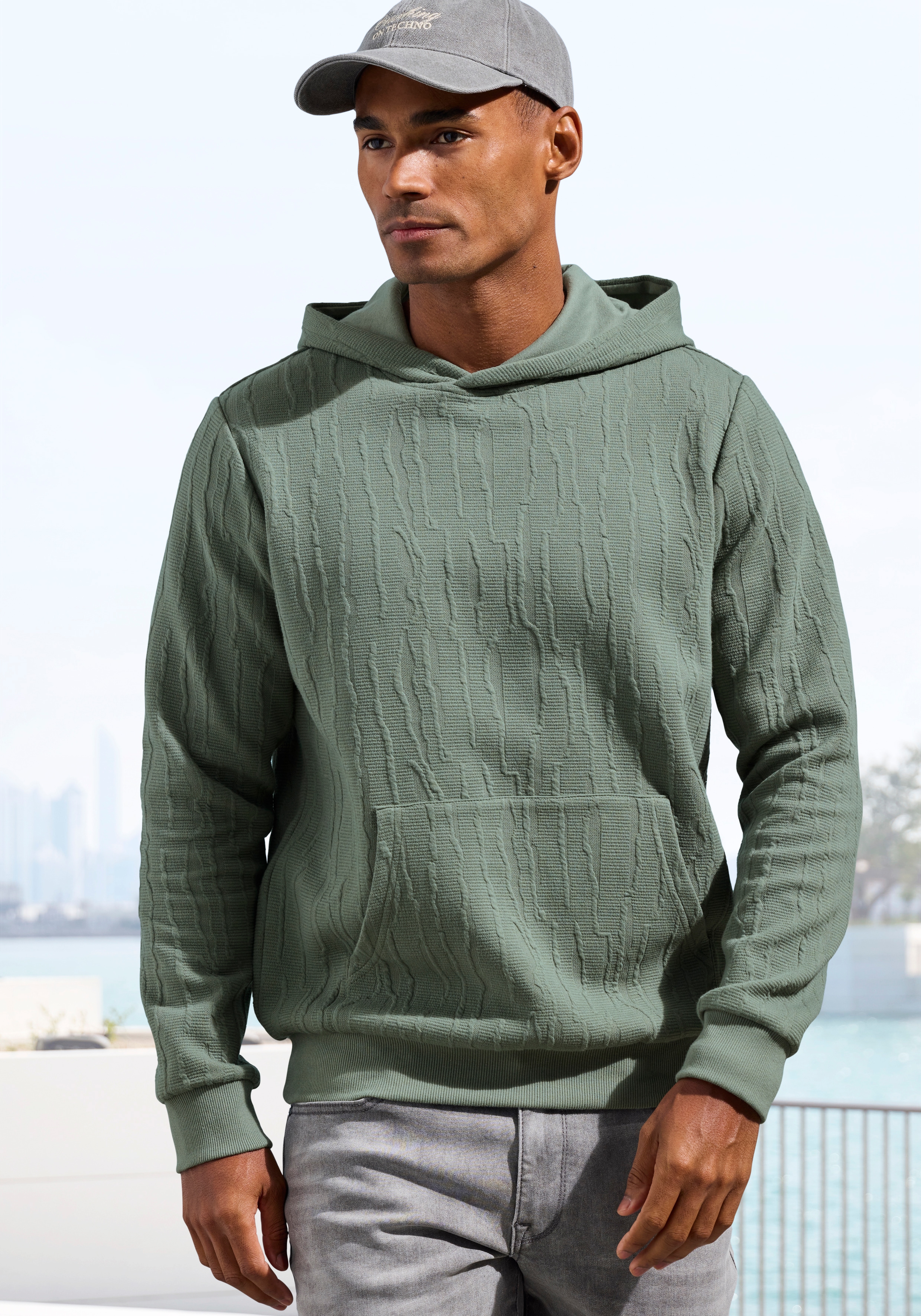 John Devin Hoodie "- Struktur Sweat mit Kapuze", innen angeraute Sweatware mit besonderer Struktur-Optik