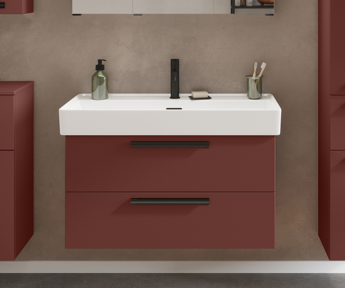 welltime Waschtisch »SALVADA, Softclose-Auszüge, Keramikbecken« Maße (B/T/H): 100/48/63 cm,  Rot, Lochbohrung für eine Armatur, Anti-Finger-Print