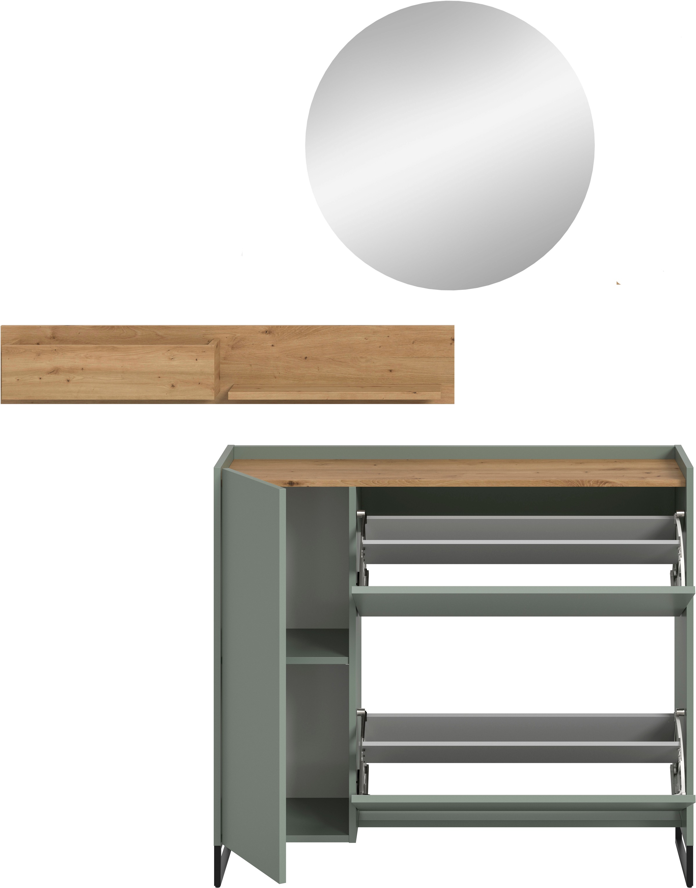 Home affaire Garderoben-Set »EVRID, 3-teilig, Breite 140 cm, individuell stellbar & erweiterbar« best. aus: Kommode, Wandboard & Spiegel, 3 Stk. tlg.