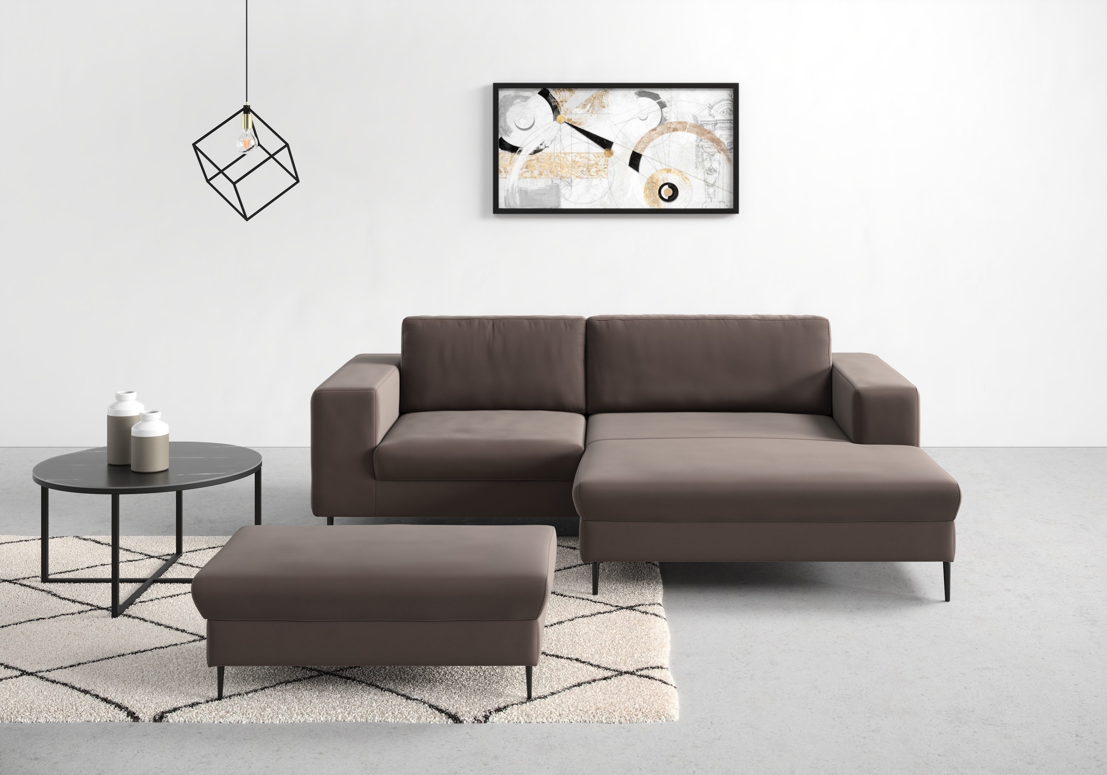 DOMO collection Ecksofa "Modica kompakt und elegant, Breite 244, L-Form" Auch in Cord, Fußhöhe passend für gängige Saugroboter