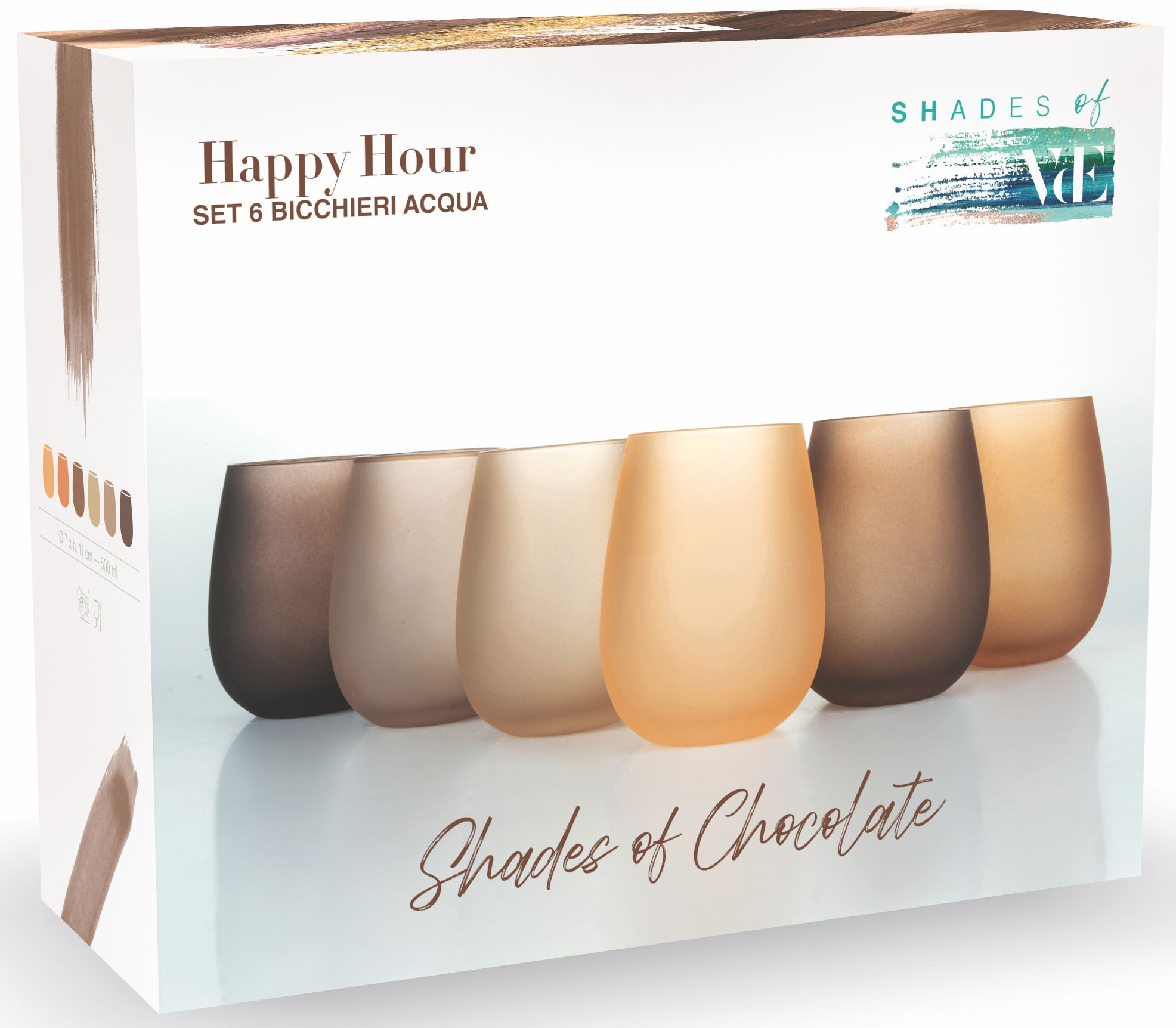 Villa d'Este Gläser-Set »Happy Hour Chocolate«, (Set, 6 tlg.), Wassergläser-Set, 6-teilig, Inhalt 500 ml