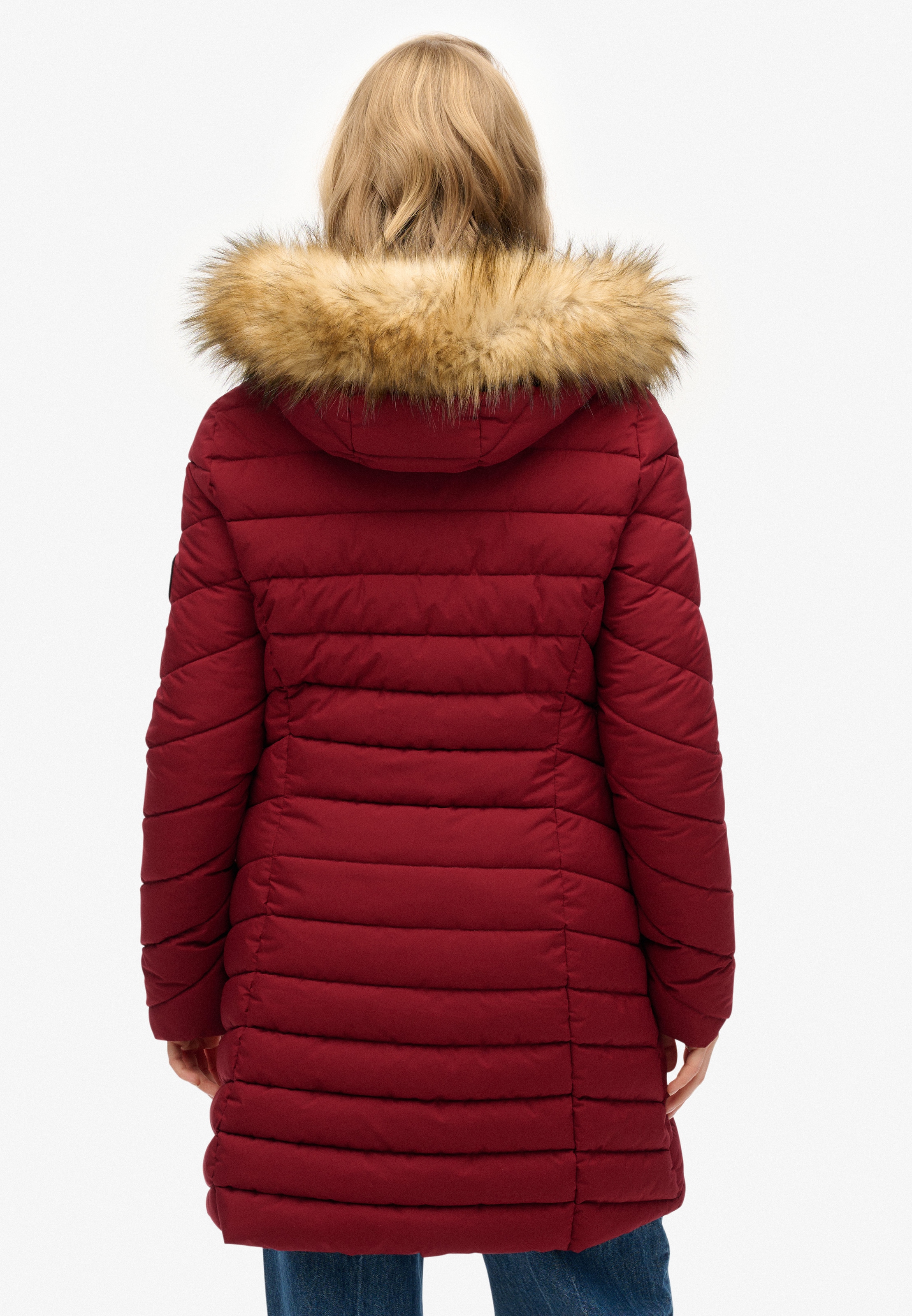 Superdry Steppjacke »FUJI FAUX FUR HOOD MID LENGTH«, mit Kapuze