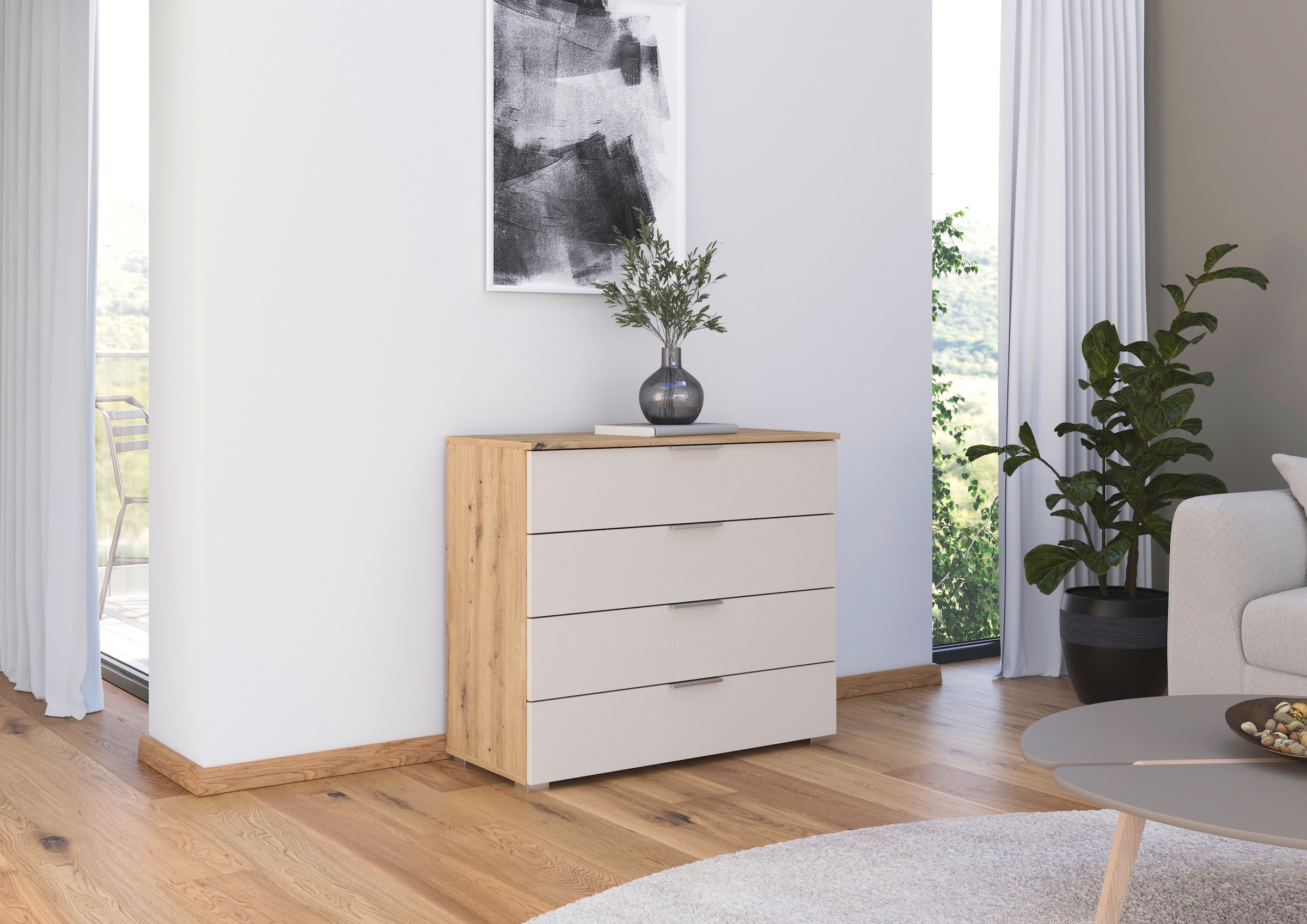 rauch Kommode "Sideboard Schubladenkommode AGORDO mit Dekor- oder Hochglanzfront", Breite 93 cm mit 4 großen Schubladen 