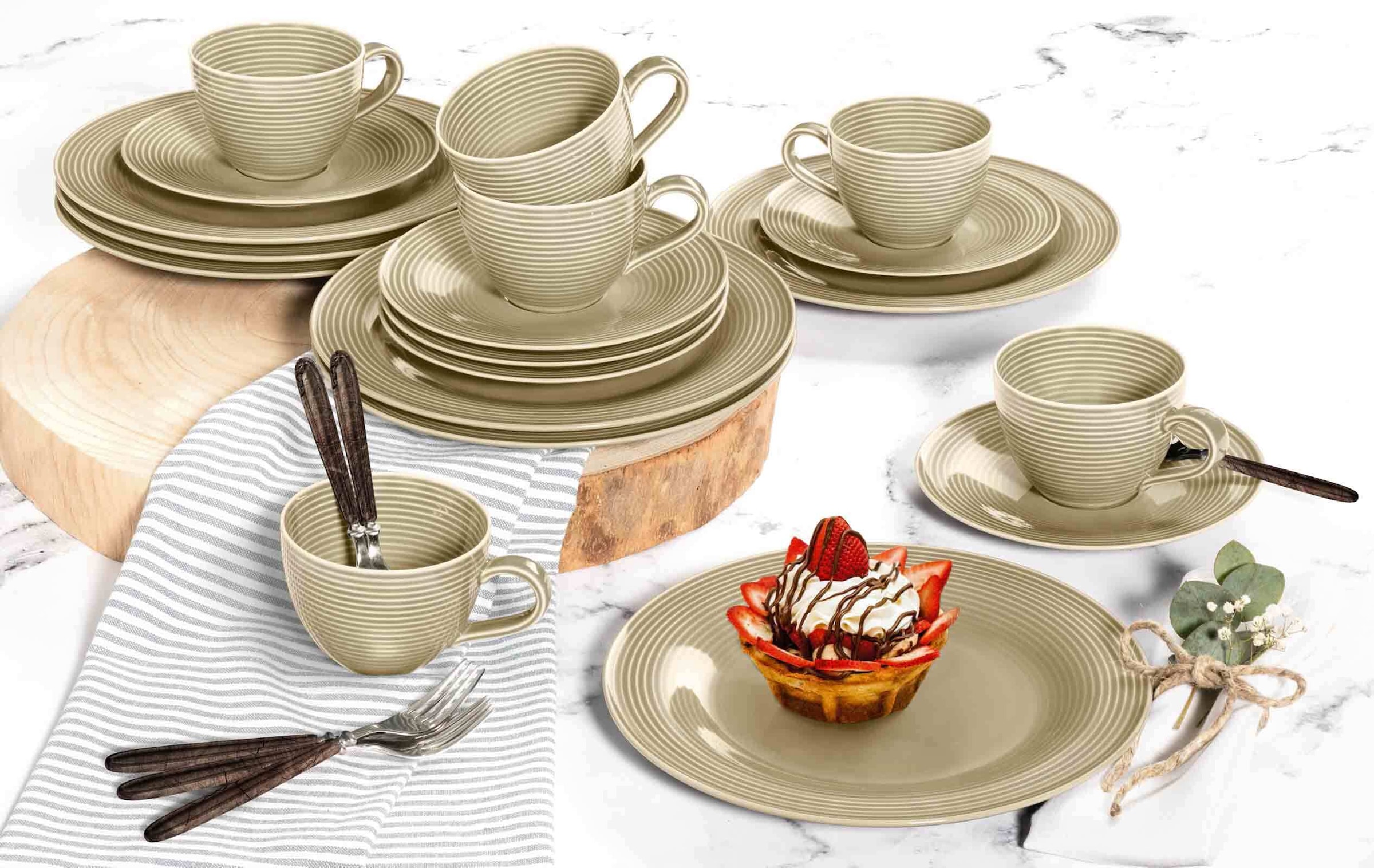 Seltmann Weiden Geschirr-Set »Kaffeeservice Beat Color Glaze 18er Set beige-grau«