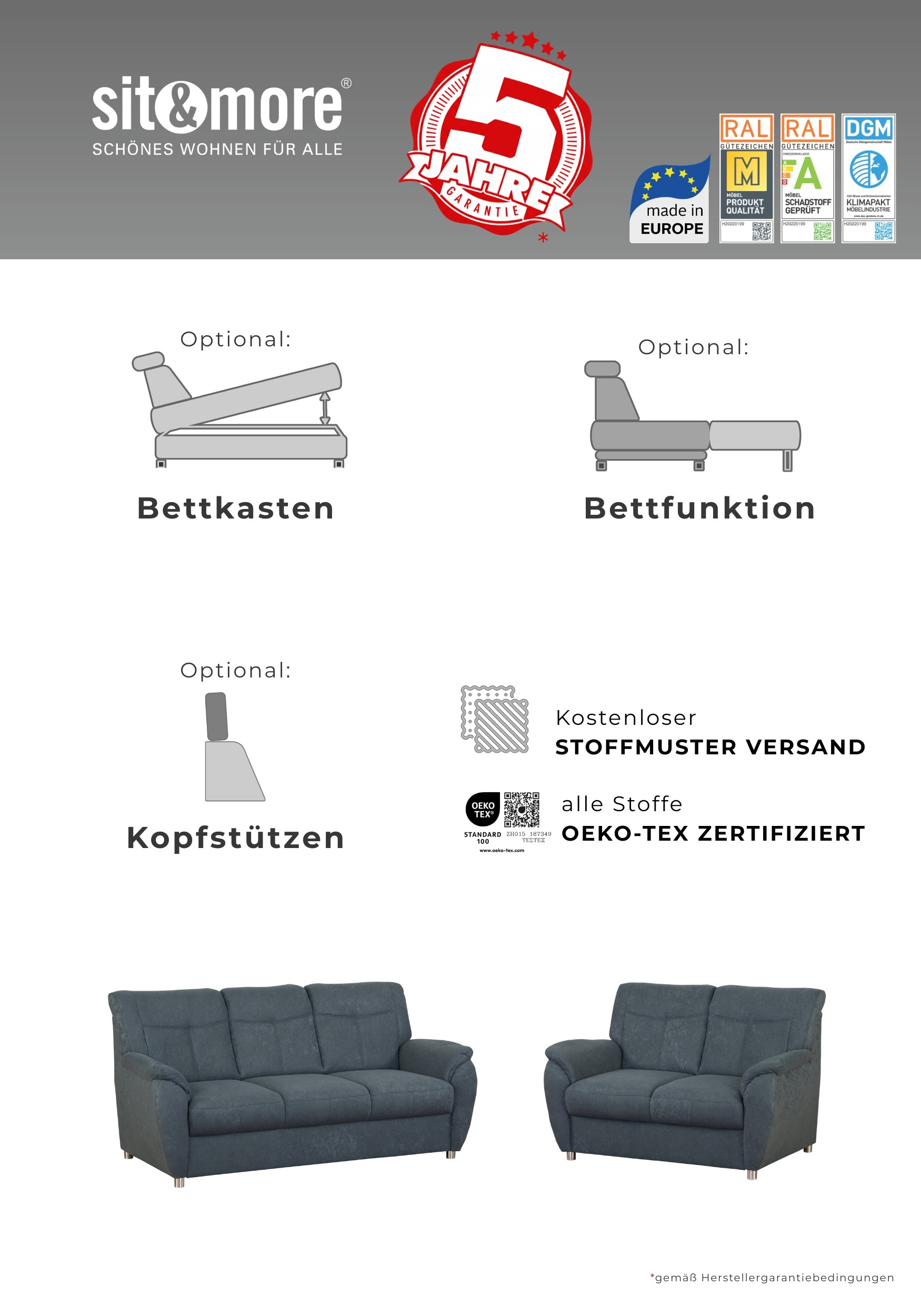 sit&more Sessel "Sonoma, B: 95 cm, Federkern-Polsterung, komfortable Sitzhöhe 45 cm" Frei im Raum stellbar, individuell kombinierbar, modernes Design