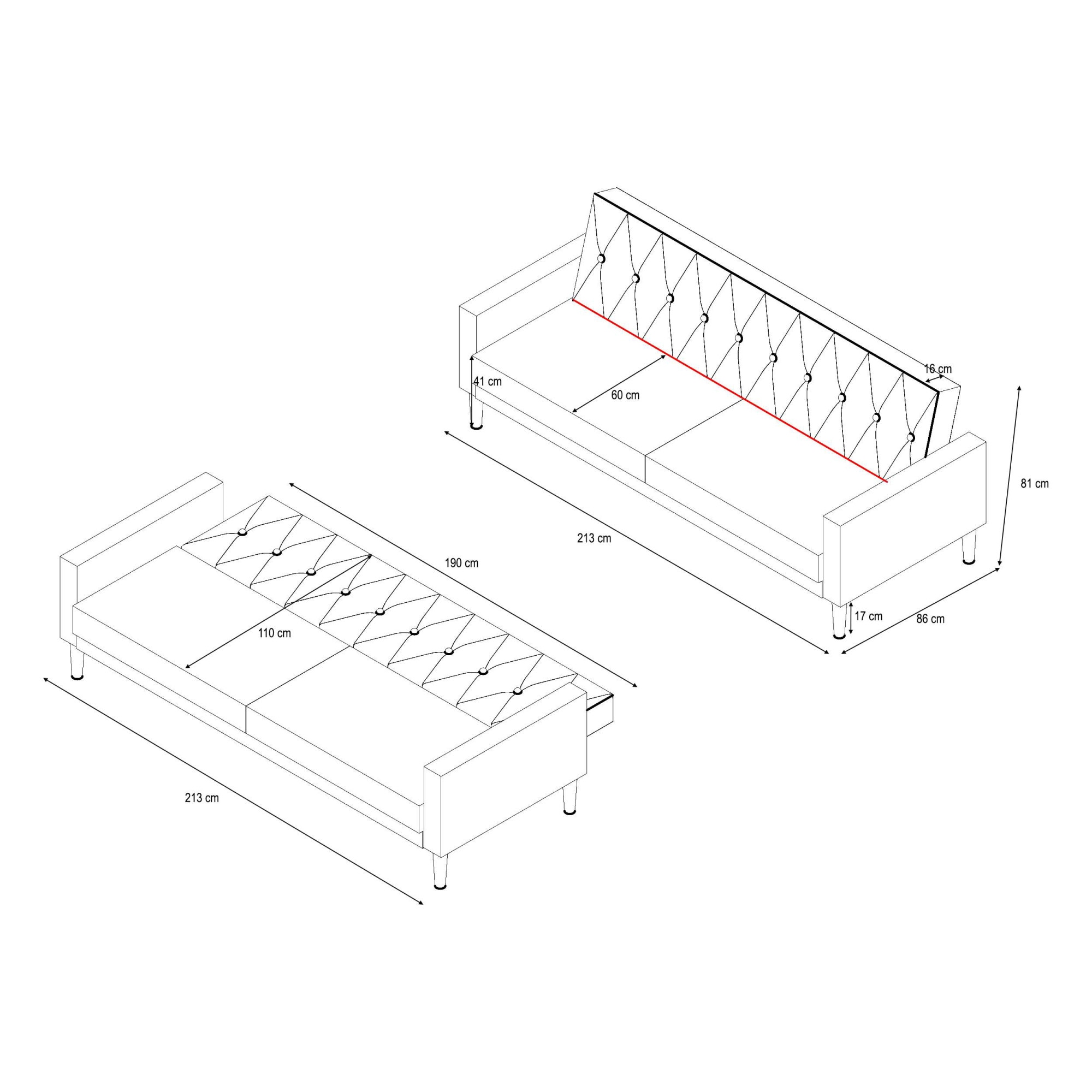 Dorel Home 3-Sitzer »Avon«, Schlafsofa 213cm, Bettfunktion (110/190cm), trendiger Cord o. Webstoff