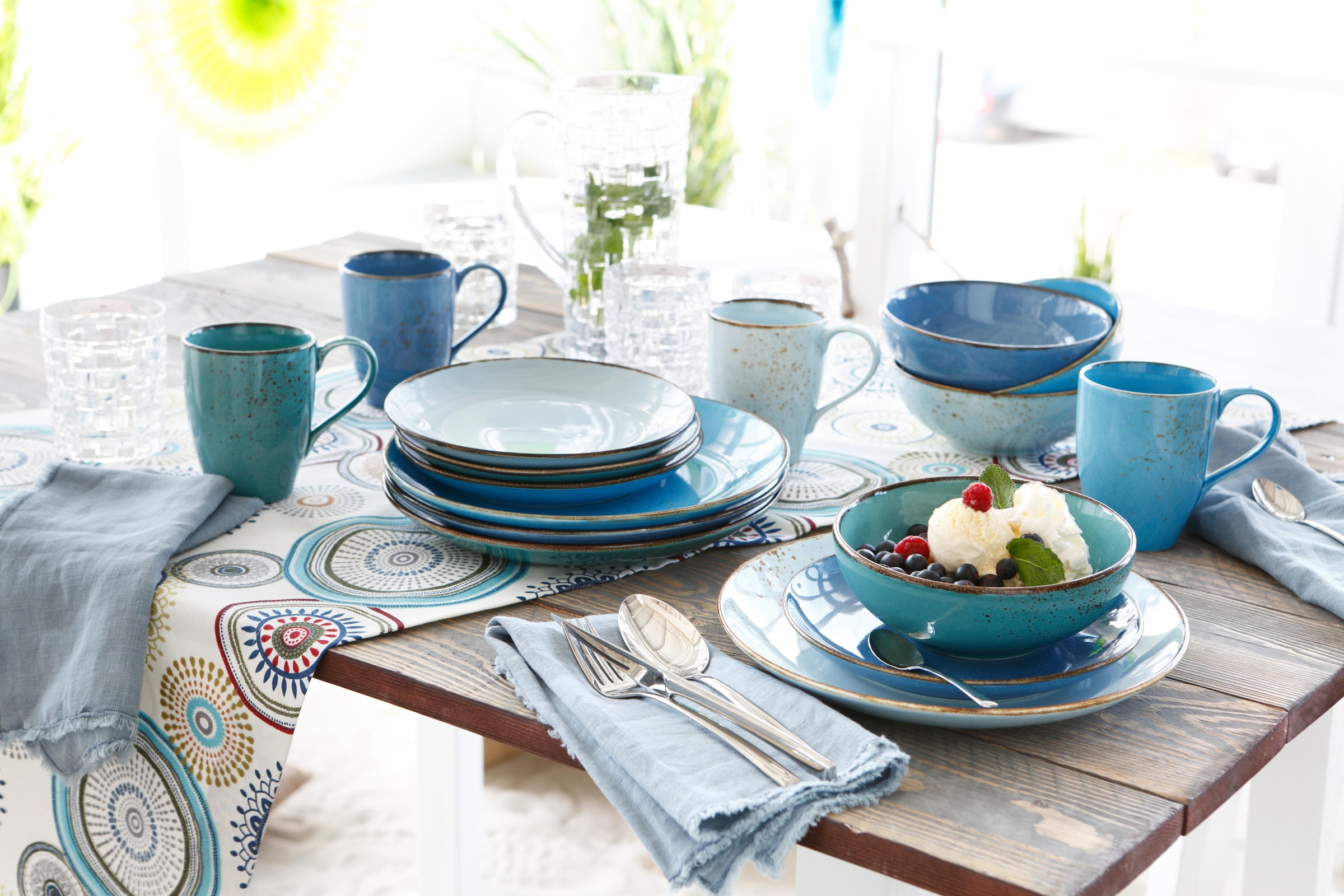 und (Set, Set, Personen), CreaTable Blau-Töne, 16 NATURE COLLECTION Personen Tafelservice Aqua«, BAUR Trendaktuelle 4 4 Teile, für Kaffeeservice | »Geschirr-Set Kombiservice tlg., Service, 16 für im