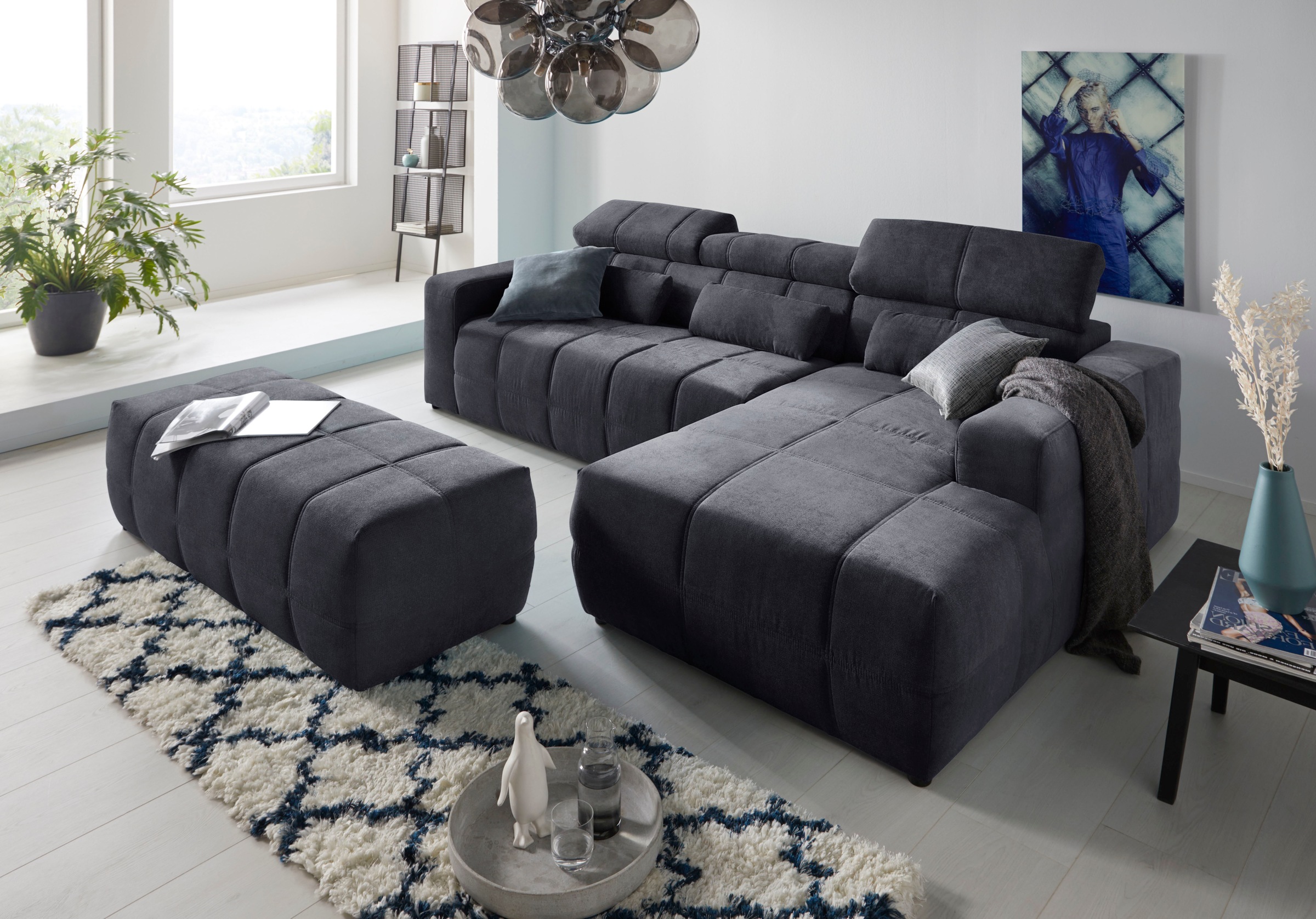 DOMO collection Ecksofa »Brandon große Ausführung B/T/H: 289/177/80 cm, auch in Leder und Cord«, mit Kopfteilverstellung, wahlweise Sitztiefenverstellung, L-Form
