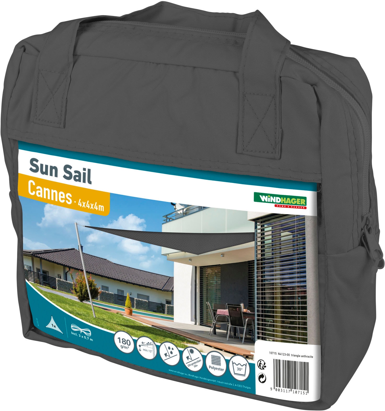 Windhager Sonnensegel »Cannes Dreieck« 4x4x4m, anthrazit