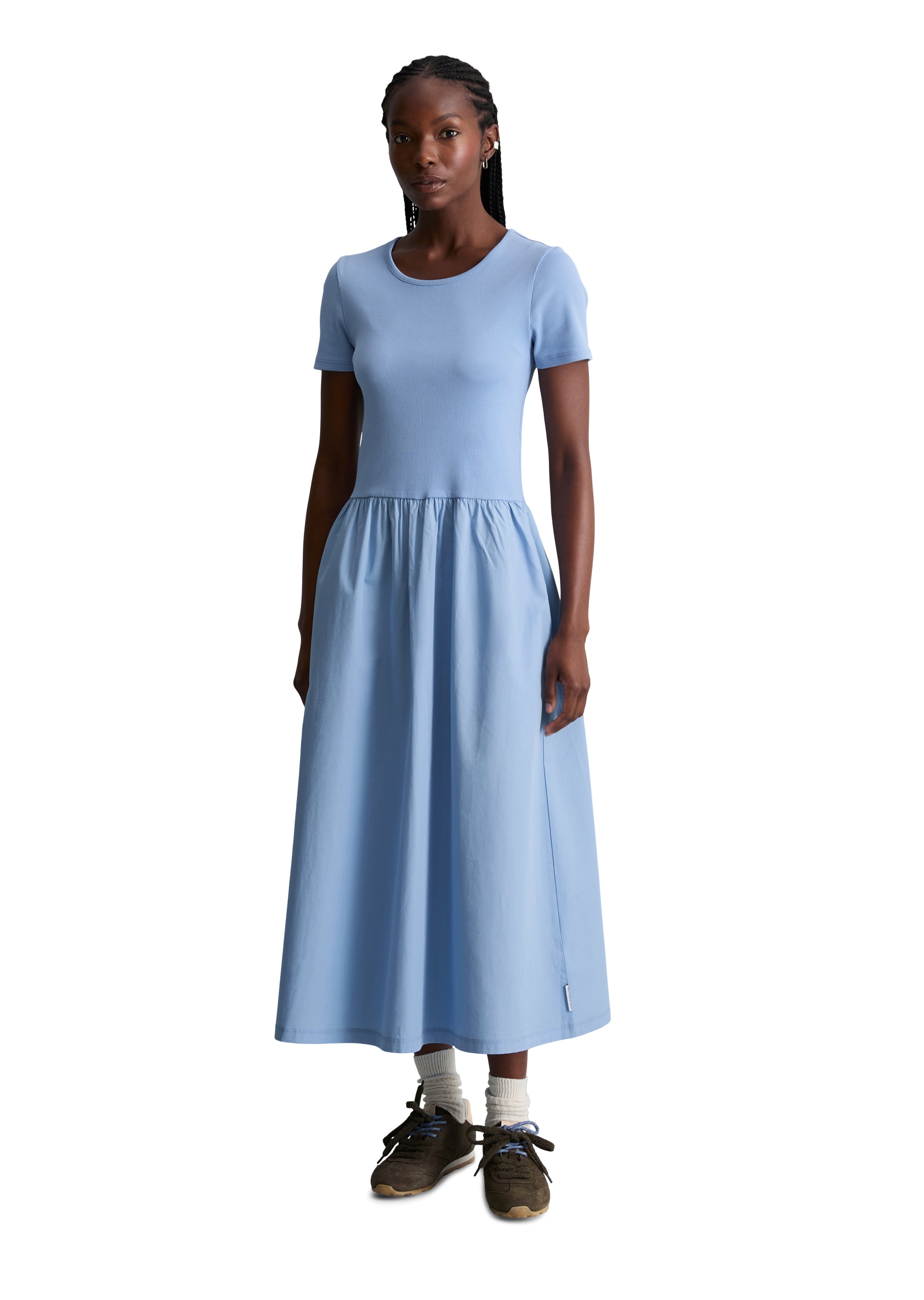 Marc O'Polo DENIM Jerseykleid Seitennahttaschen flared mit Baumwoll-Popelinerock
