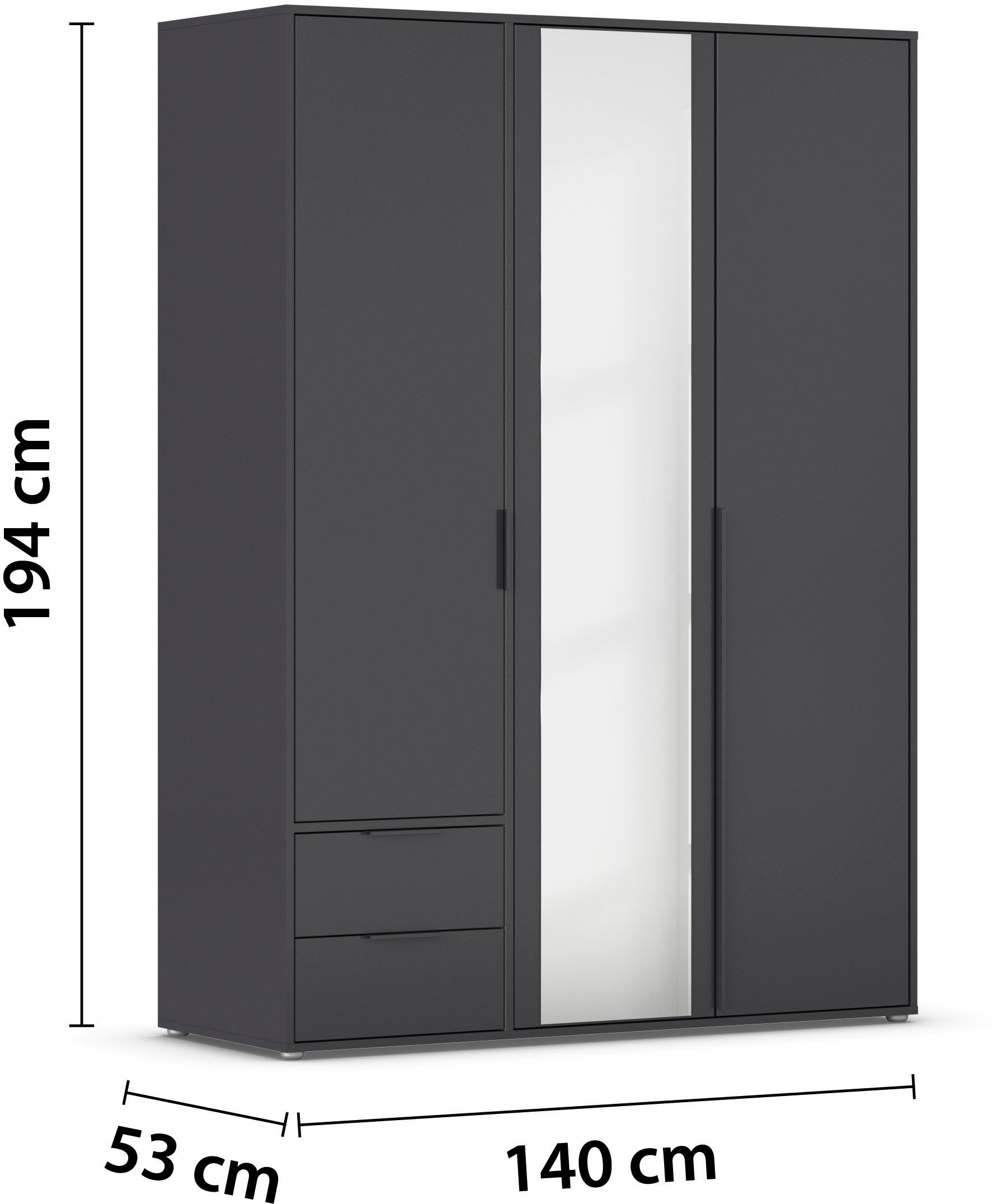 rauch Drehtürenschrank »Kleiderschrank Schrank Garderobe Wäscheschrank NAGATA mit Spiegel«, (in 3 verschiedenen Ausstattungen BASIC/CLASSIC/PREMIUM), und Schubladen sowie Stangengriffen TOPSELLER MADE IN GERMANY