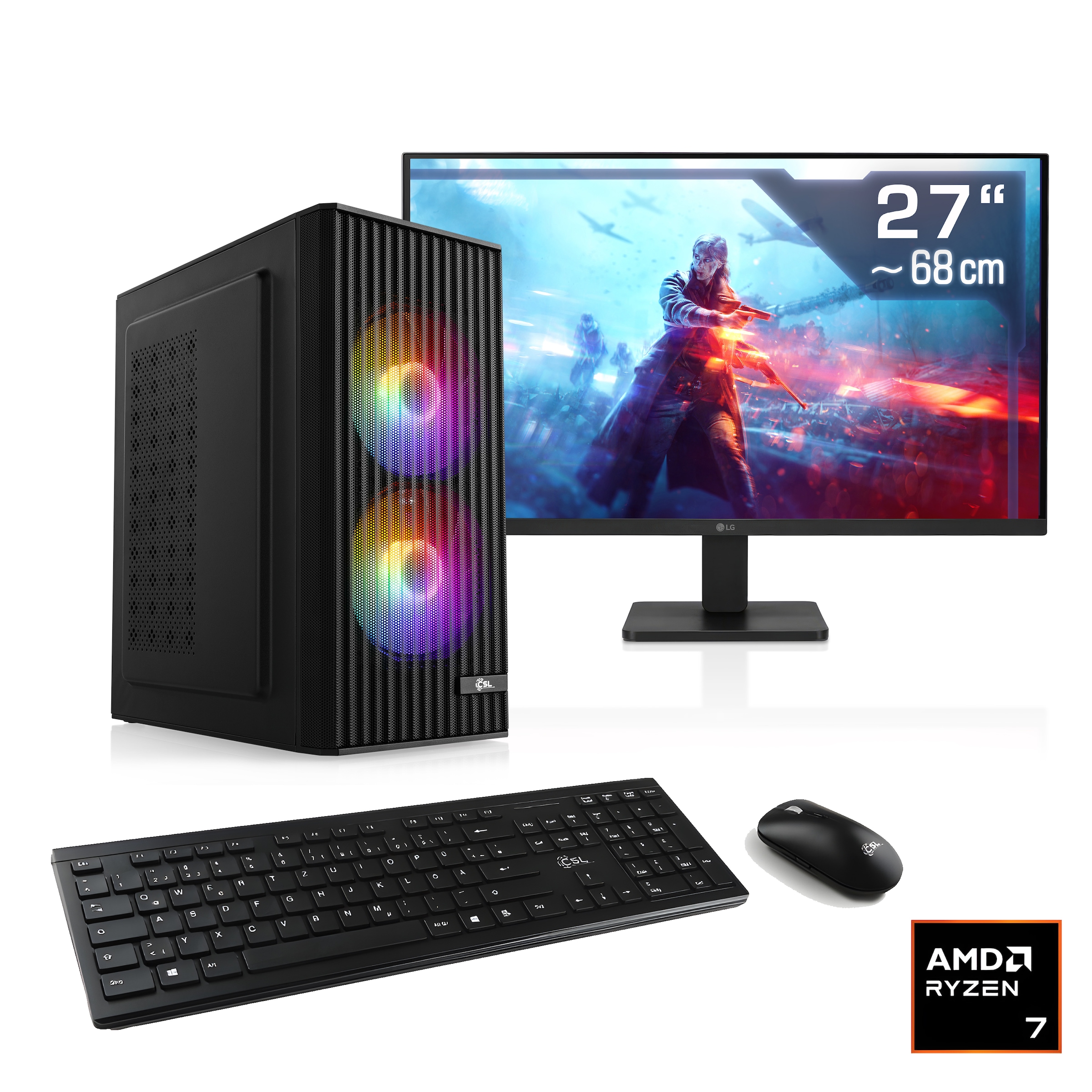 CSL PC-Komplettsystem »Spectrum V25243« 27 ″ AMD Ryzen 7 GeForce RTX 4060 32 GB RAM 1.000 GB SSD
